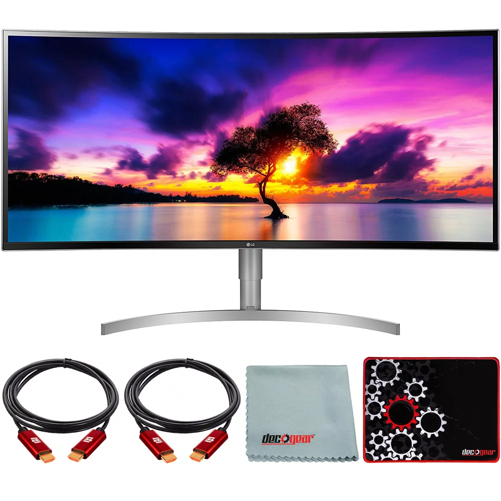 LG 38WK95C-W 38 Inch Class 21:9 Curved UltraWide WQHD+ Monitor with HDR 10 2018 Bundle with Deco Gear HDMI Cable 2 Pack + Gamer Surface Mousepad + Screen Cloth
