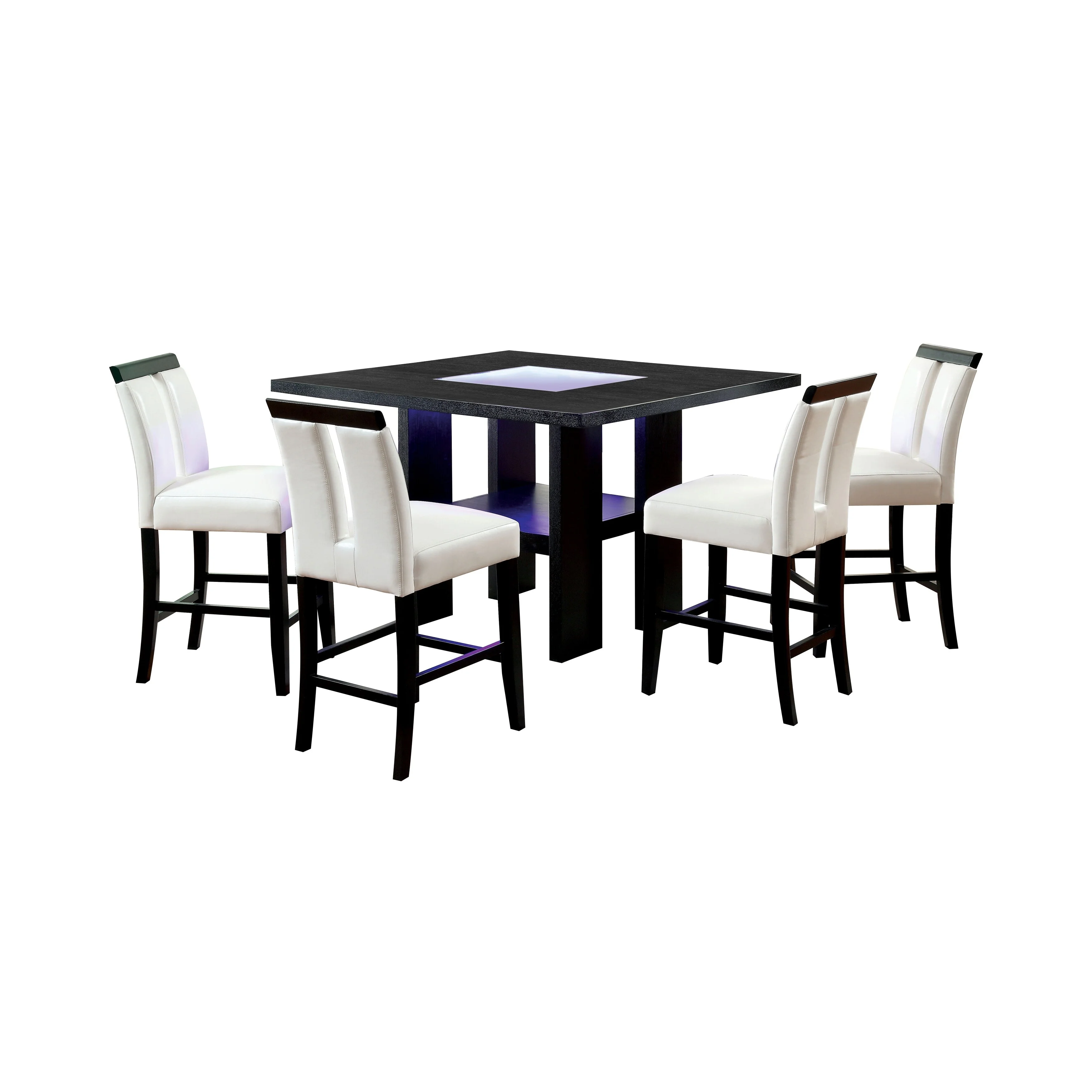 Furniture of America Blanton Contemporary Black Solid Wood LED 5-Piece Counter Height Dining Table Set by