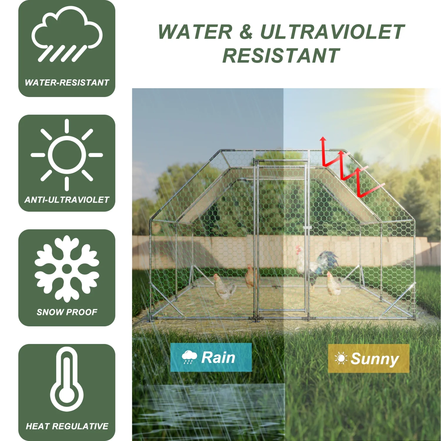 JHOOTUUO 10 ft. x 20 ft. Galvanized Large Metal Walk in  Coop Cage Farm Poultry Run Hutch Hen House
