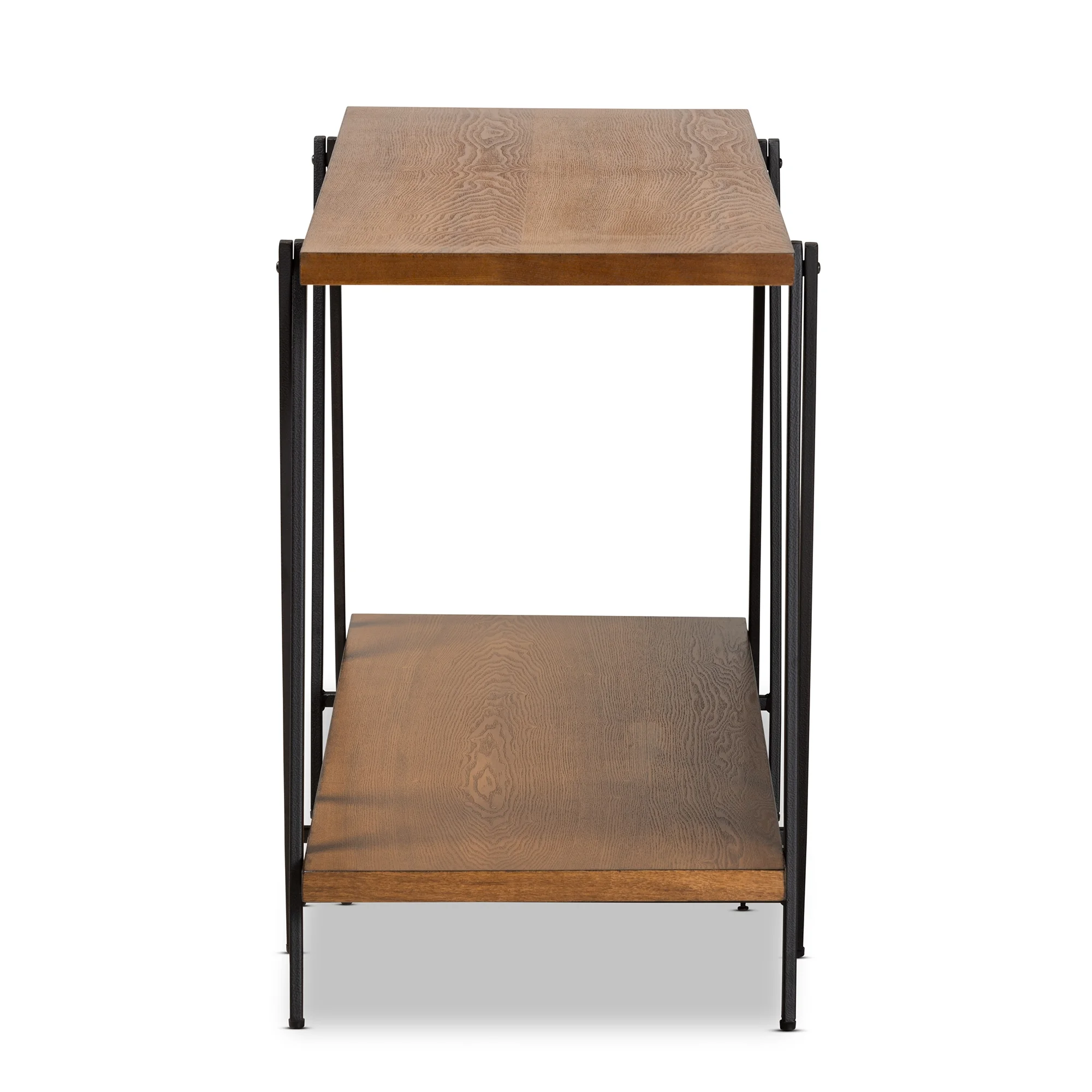 Baxton Studio Britton Industrial Wood and Metal 2 Tier Console Table, Walnut/Black