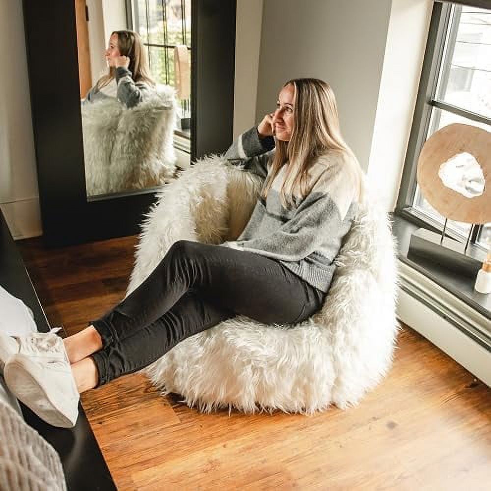 JYHOME Milano Bean Bag Chair  Ivory Shag Fur  Soft Faux Fur  2.5 feet