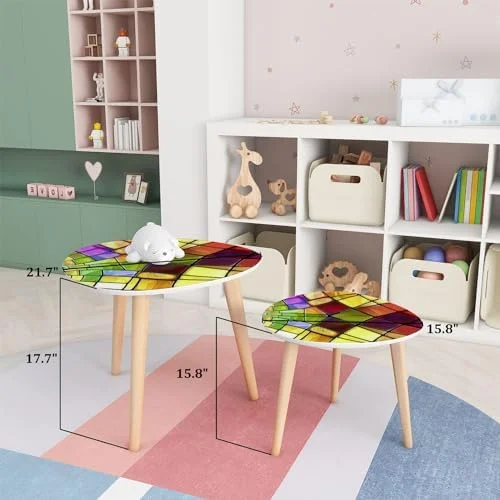 JYHOME Small Coffee Nesting  Abstract Stained Glass Mosaic Triangle End  Center   Modern   Room Bedroom Balcony