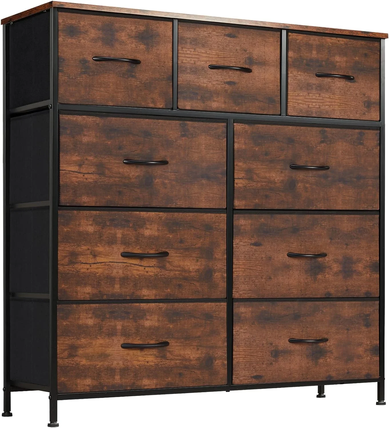 Dresser, Dresser for Bedroom, Storage Drawers, Tall Fabric Storage Tower with 9 Drawers, Chest Organizer Unit with Steel Frame, Wooden Top for Kids Room, Closet, Entryway, Nursery