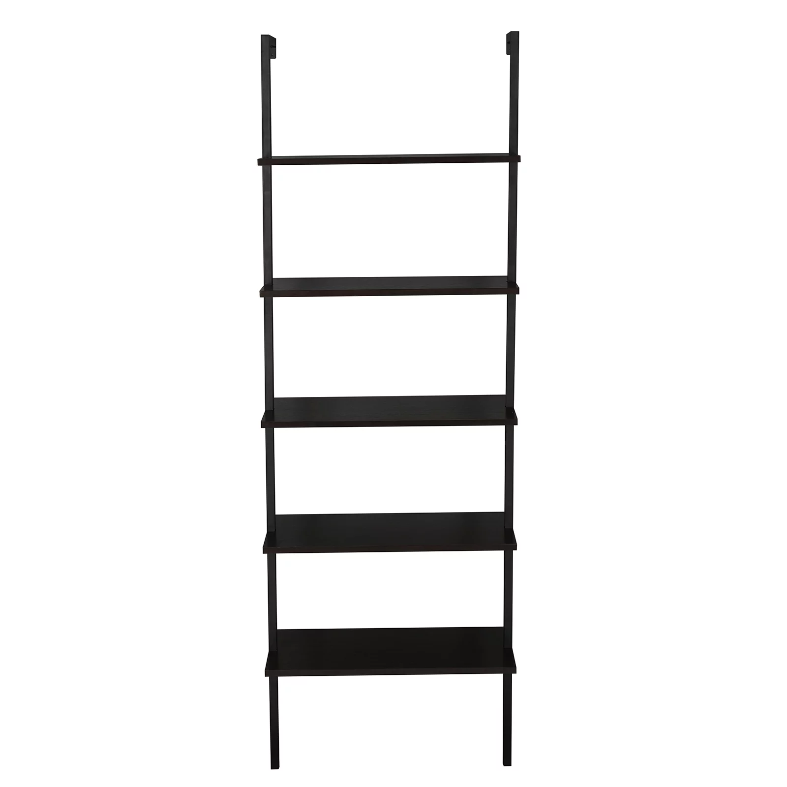 Modern 5-Shelf Wood Ladder Bookcase with Metal Frame, Industrial Style 5-Tier Storage Shelf, Dark Walnut Wood Shelves - Perfect for Home Office or Living Room