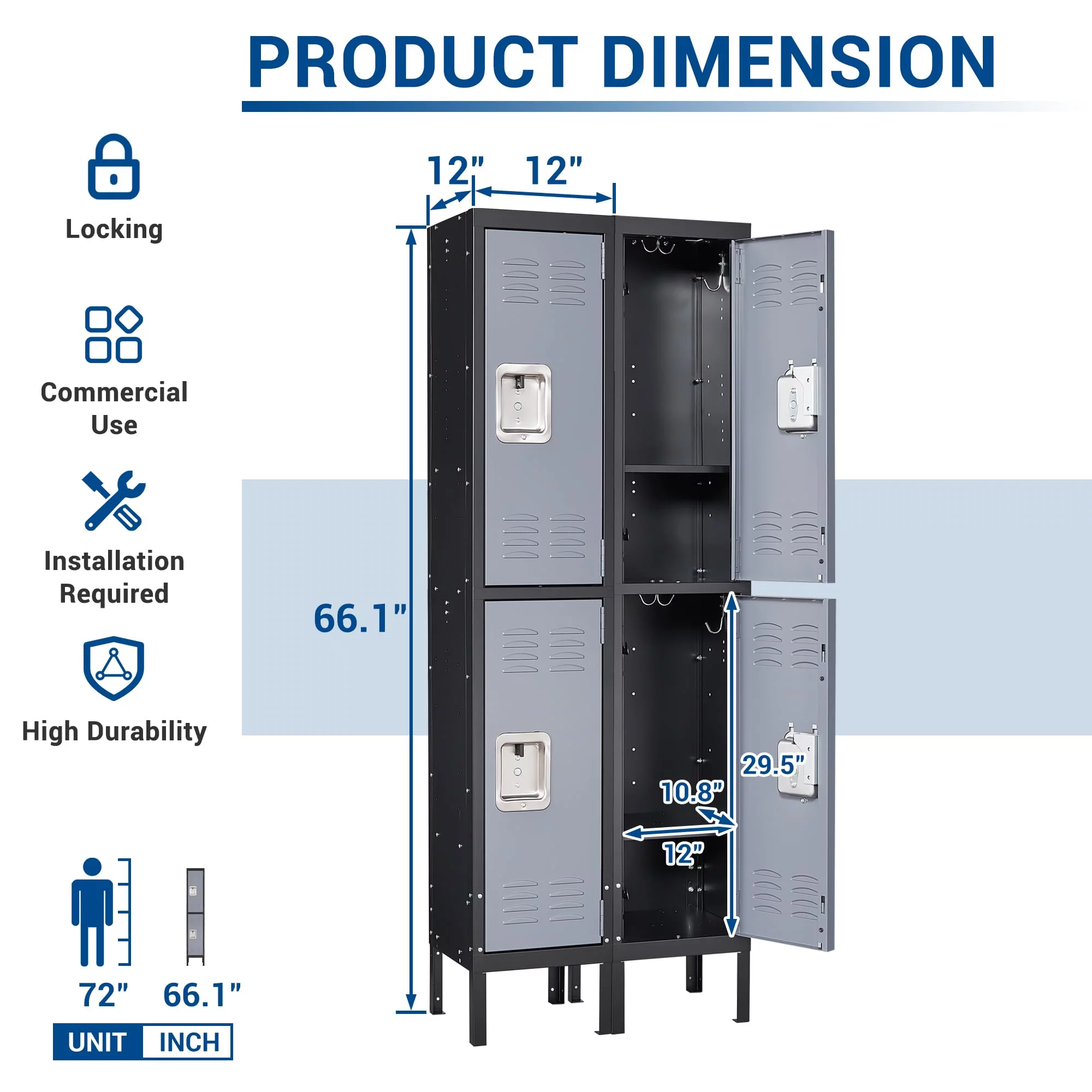 Fesbos Metal Locker, Metal Lockers for Employees with Lock, Storage Locker with Lock, Storage Locker Cabinet for Home, Tall Steel Storage Locker for Gym, School, Office