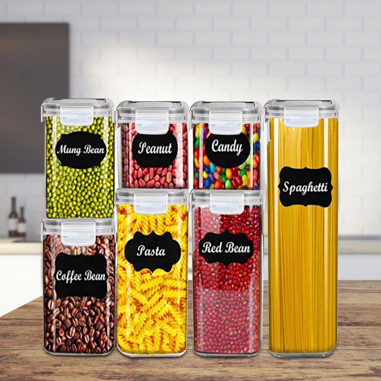 7 Pieces Airtight Food Storage, Pantry Organization Storage Containers with Lock, BPA Free Plastic Kitchen Container Organizer with Lock Lids, Labels and Marker,  Ideal for Sugar Flour