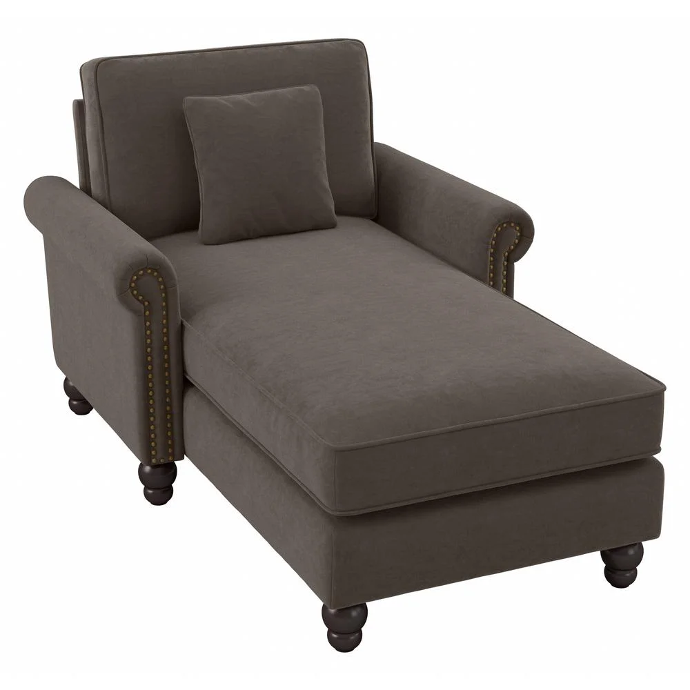 Bush Furniture Emory Lane Chaise Lounge with Rolled Arms in Cocoa Microsuede