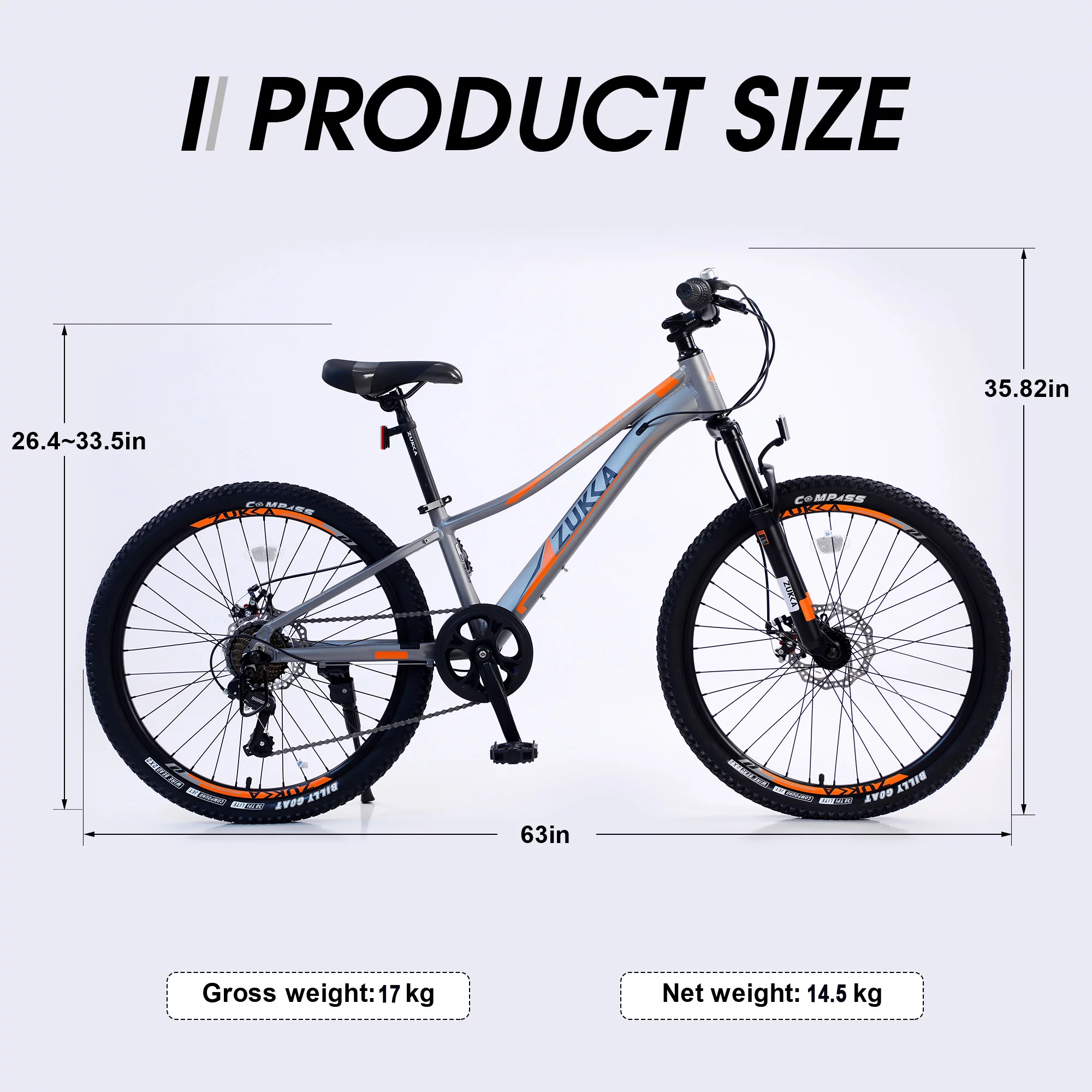 24 Inch Kid's Mountain Bike for Boys Girls, Child MTB Bicycle 7 Speeds Aluminium Alloy Frame Bicycle(Grey)