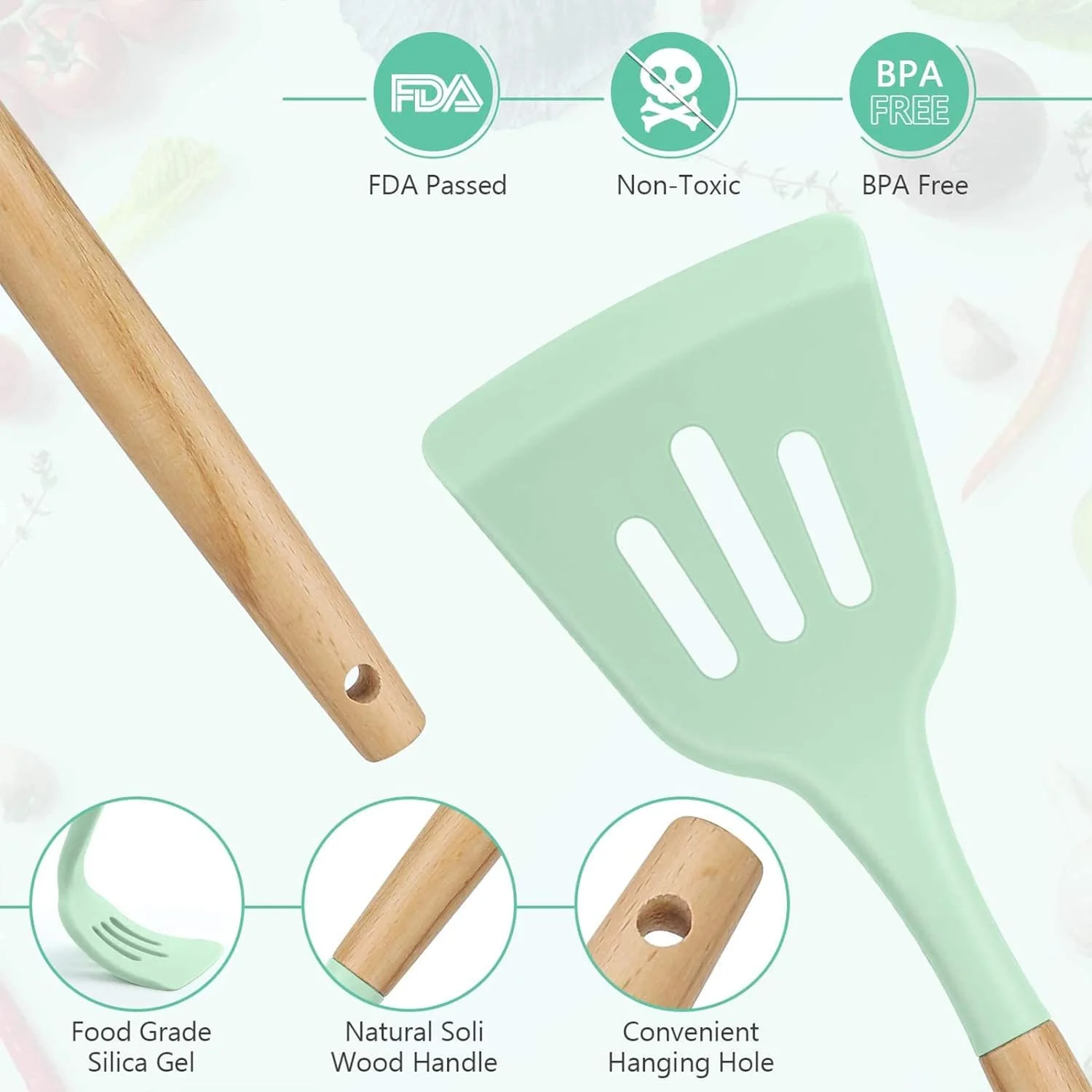 12-piece Silicone Kitchen Utensils Set, Non-stick Cookware Is Heat-resistant, BPA-free, Stirring Kitchen Tool Set (Light Green)