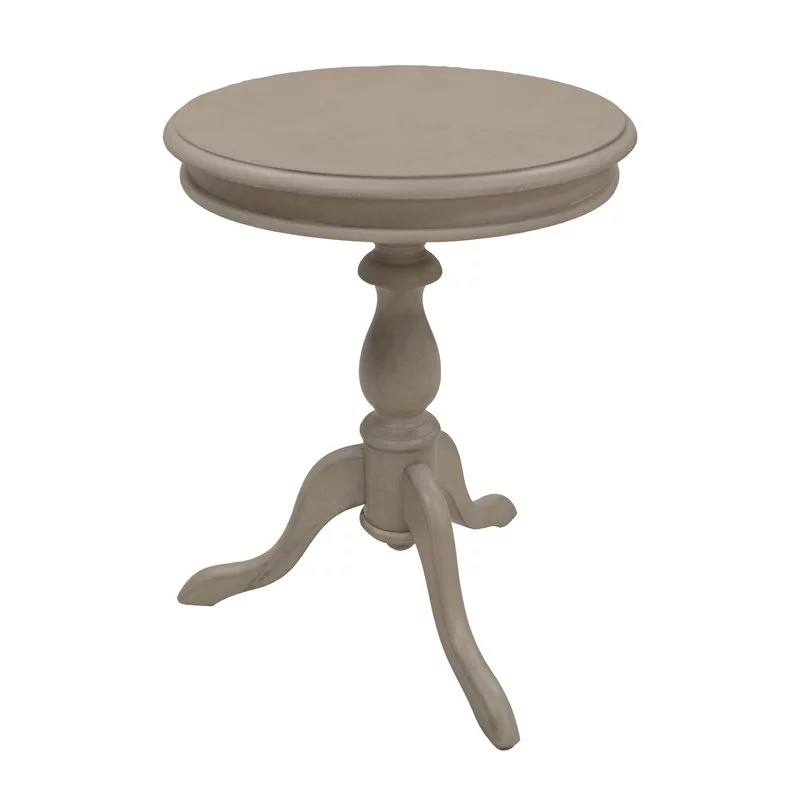 Pemberly Row Traditional Wood  Pedestal Accent Table in Weather Gray