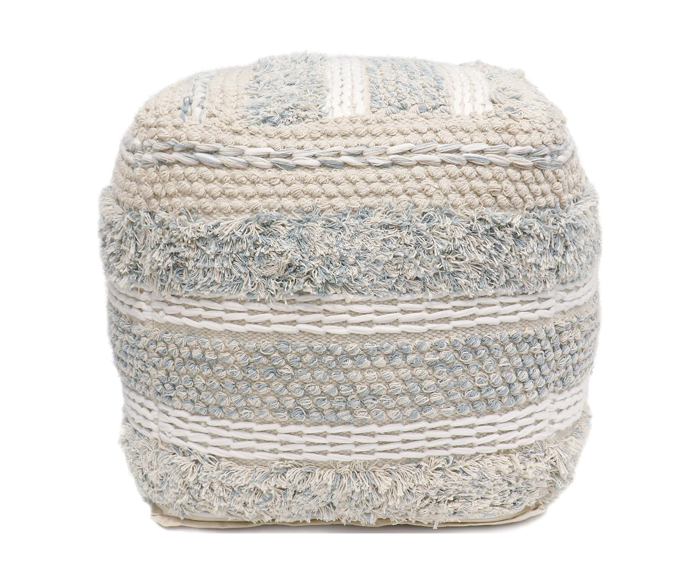 Pasargad Home PPF-176-1 Grand Canyon Shag Cotton Pouf - Beige - 17.75 x 17.75 x 17.75 in.