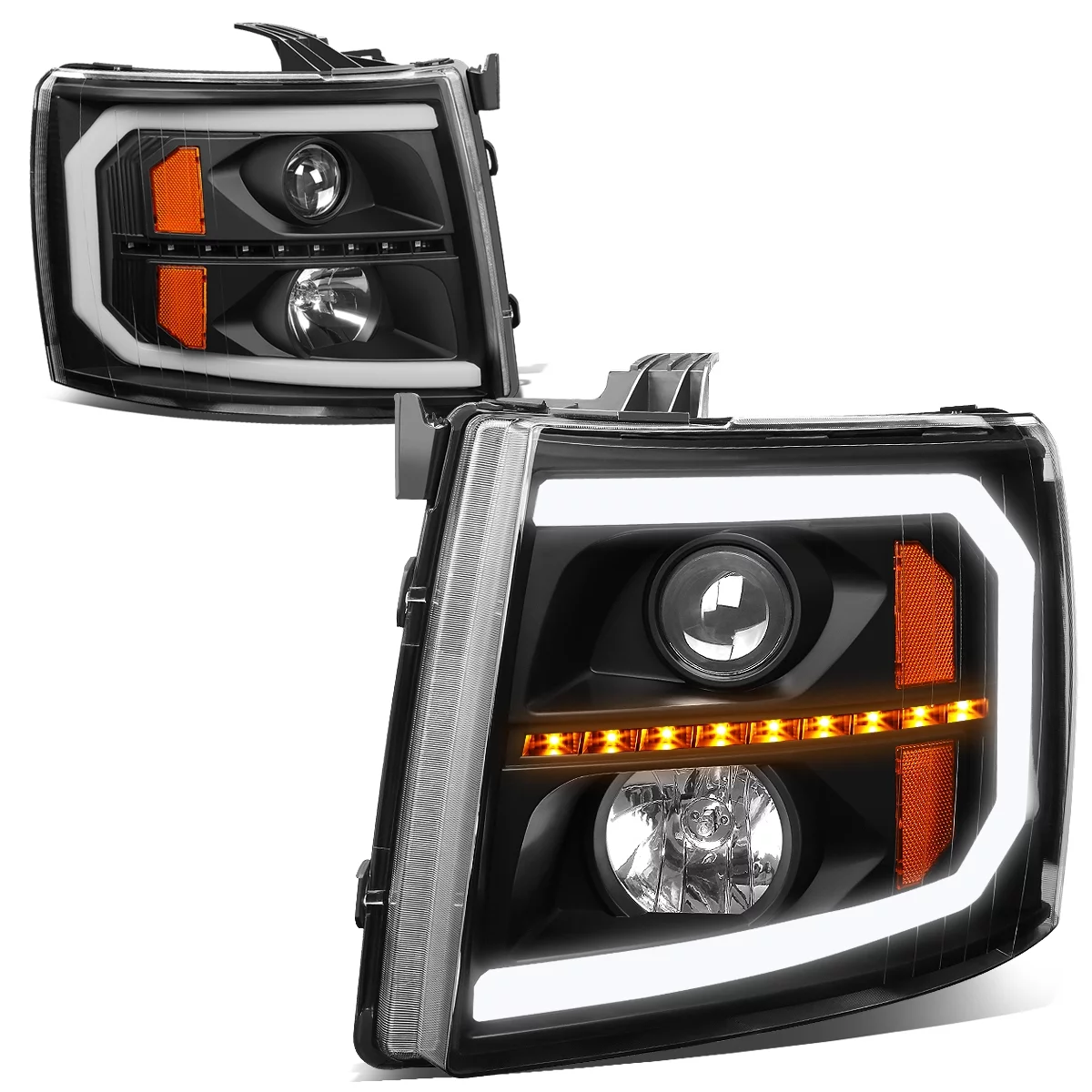 DNA Motoring HL-HPL-CSIL07-G3-BK-AM For 2007-2014 Chevy Silverado 1500 2500HD 3500HD LED DRL+ Sequential Turn Signal Projector Headlight Headlamp Smoked 08 09 10 11 12 13