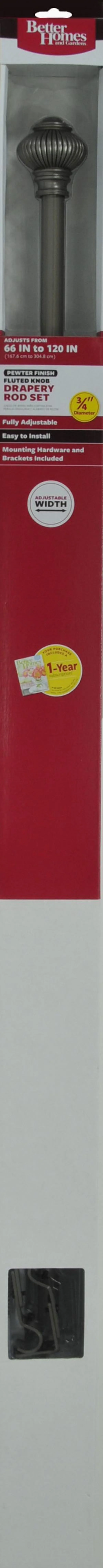 Better Homes and Gardens Fluted Knob Curtain Rod, Pewter