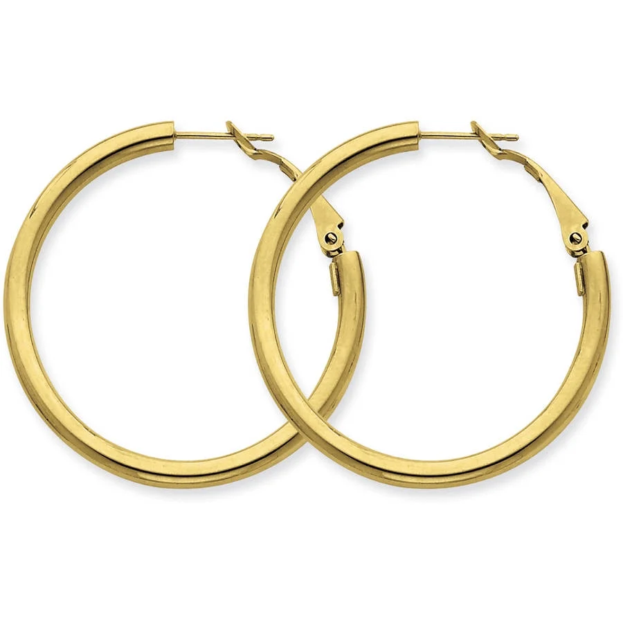 Primal Gold 14 Karat Yellow Gold 3mm x 30mm Polished Round Hoop Earrings