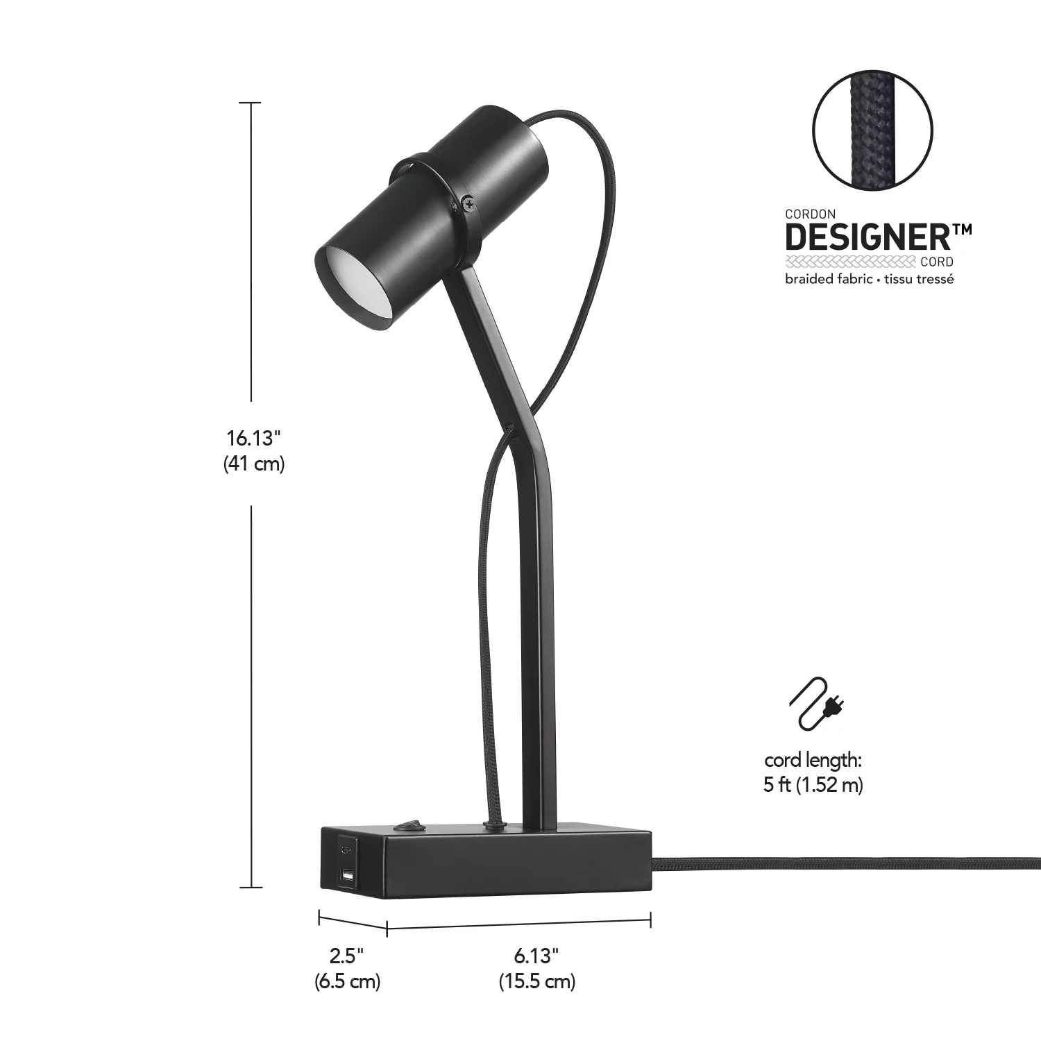 Globe Electric LED Desk Lamp with Matte Black Shade, 91002621