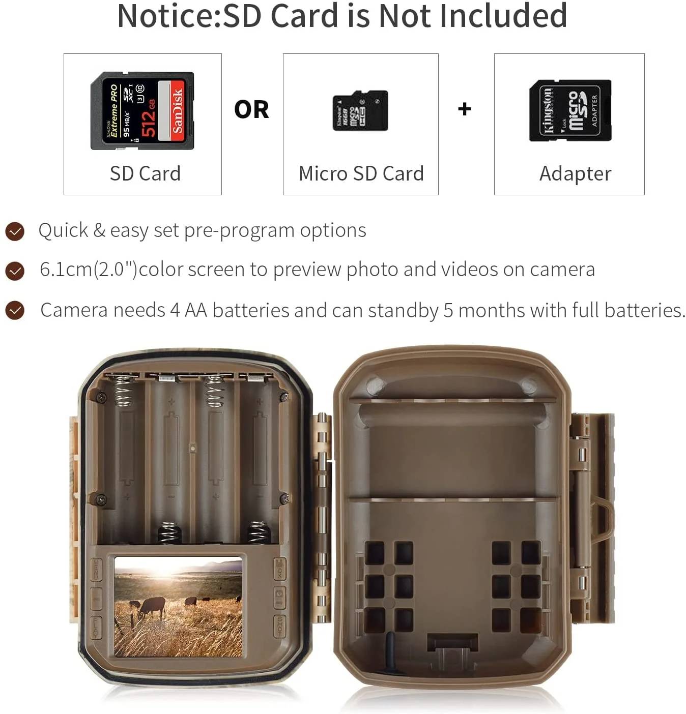 CAMPARK Trail Camera with SD Card and Batteries 24MP 1080P Game Hunting Camera with Night Vision Waterproof
