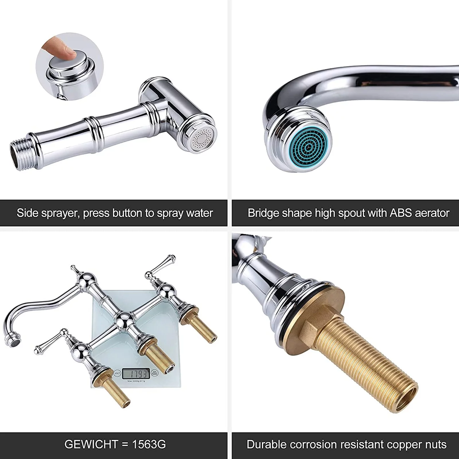 23115A1RB-OS WOWOW Kitchen Faucet with Sprayer, Bridge Kitchen Faucet 2 Handle with Side Sprayer Oil Rubbed Bronze