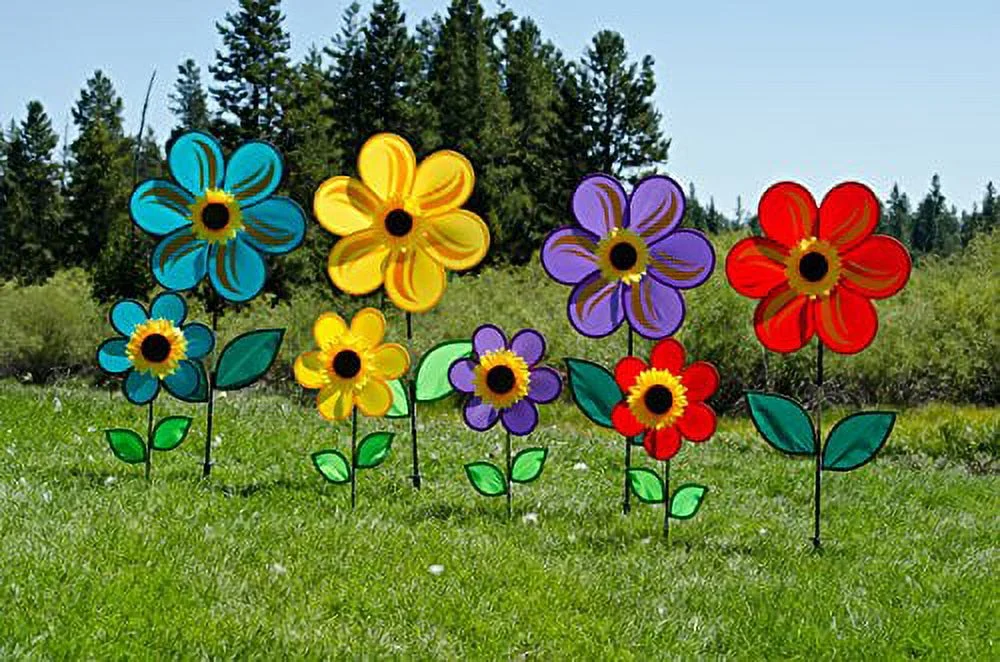 In the Breeze 2743 - 19 Inch Teal Sunflower Wind Spinner with Leaves - Colorful Flower for your Yard and Garden