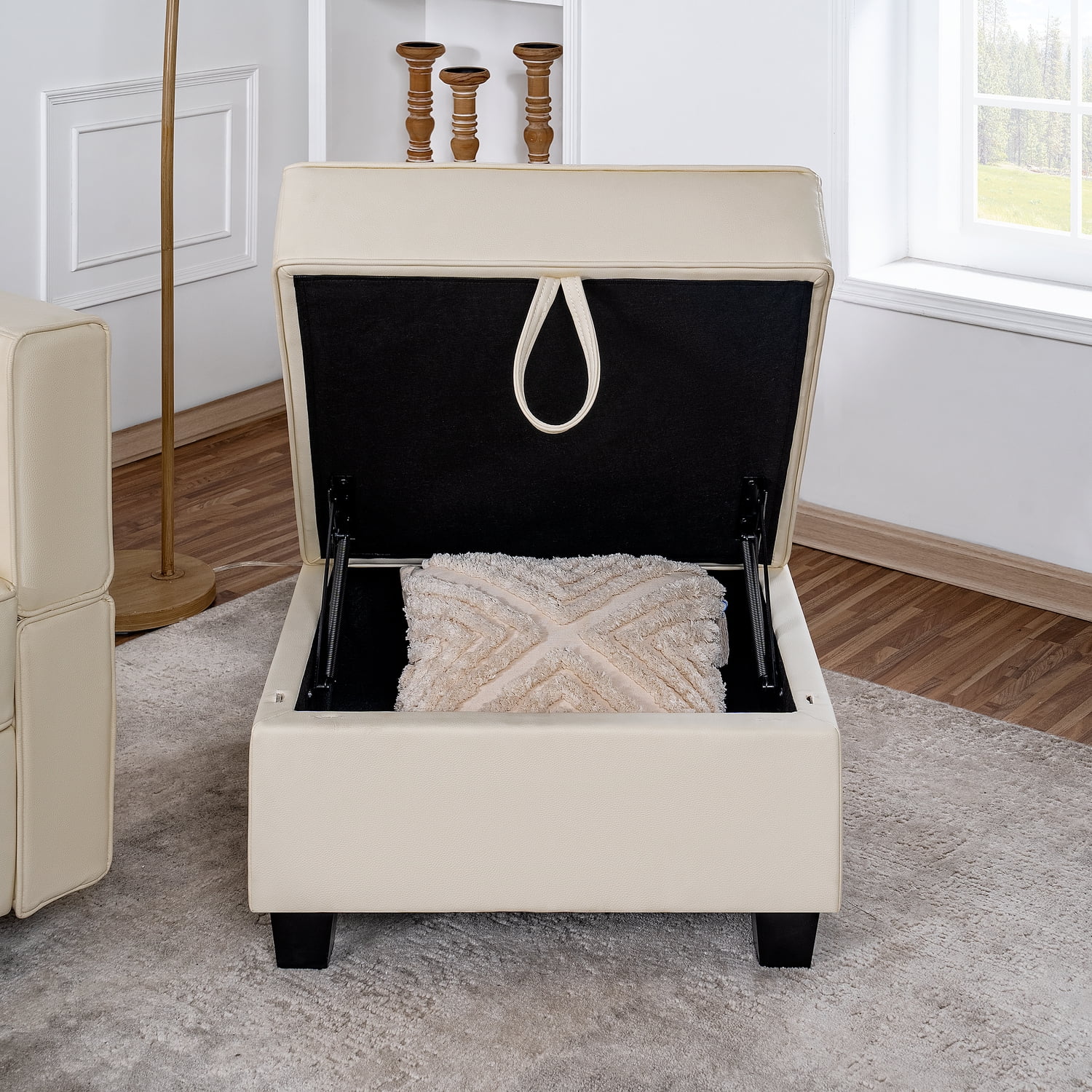 Naomi Home Sarah Contemporary DIY Sofa Collection-Color:Beige,Fabric:Air Leather,Style:Accent Chair with Ottoman