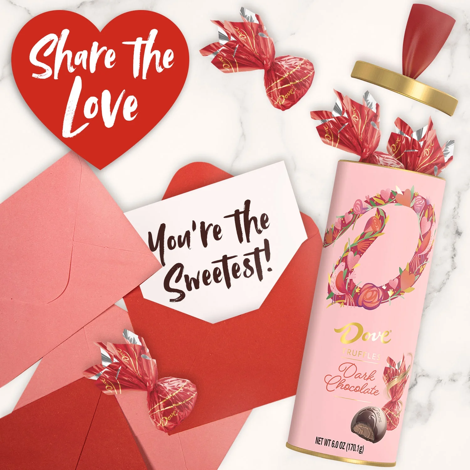 Dove Truffles Valentines Day Dark Chocolate Candy, Gift Tin - 6 oz