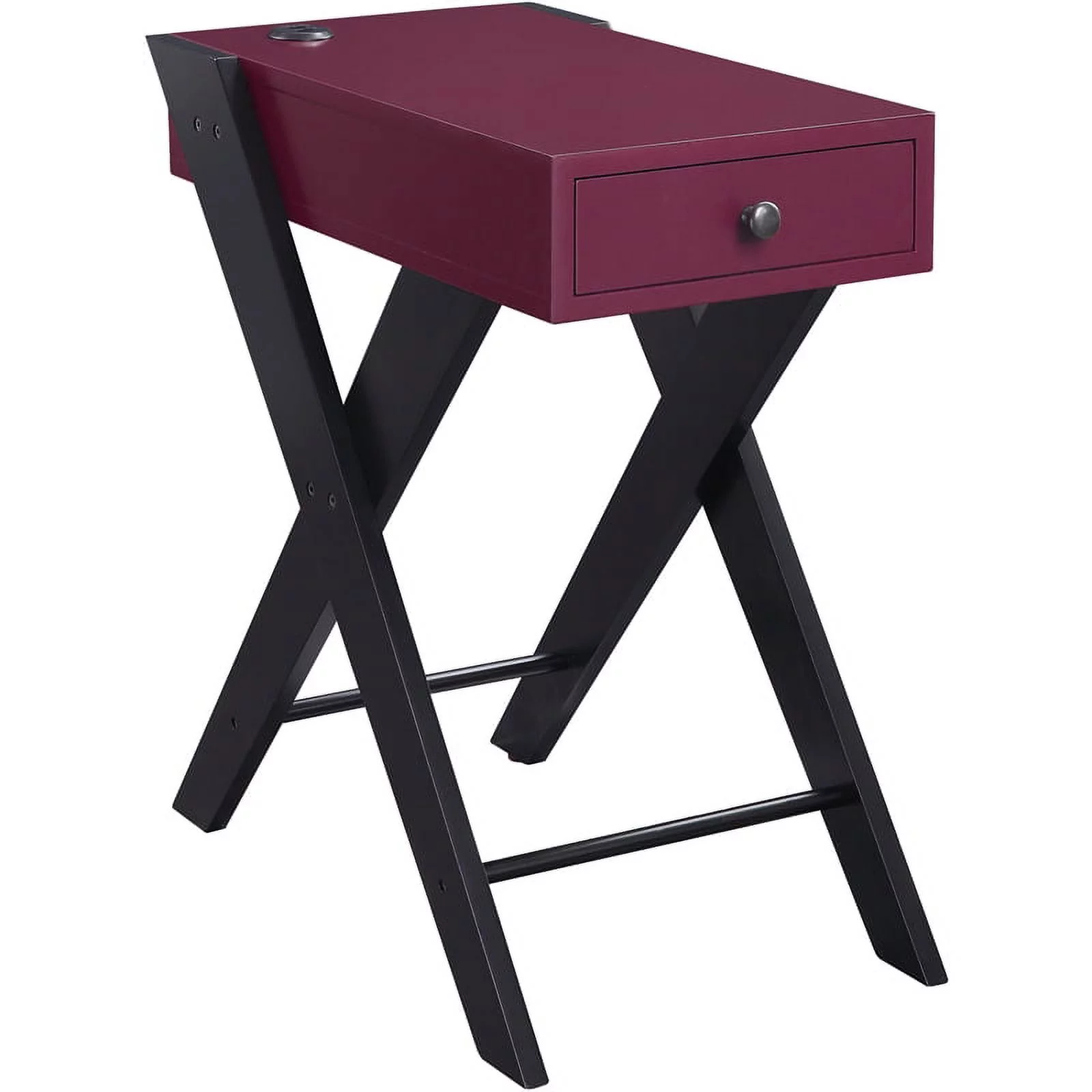 Bowery Hill Contemporary Side Table with USB Charging Dock in Burgundy and Black