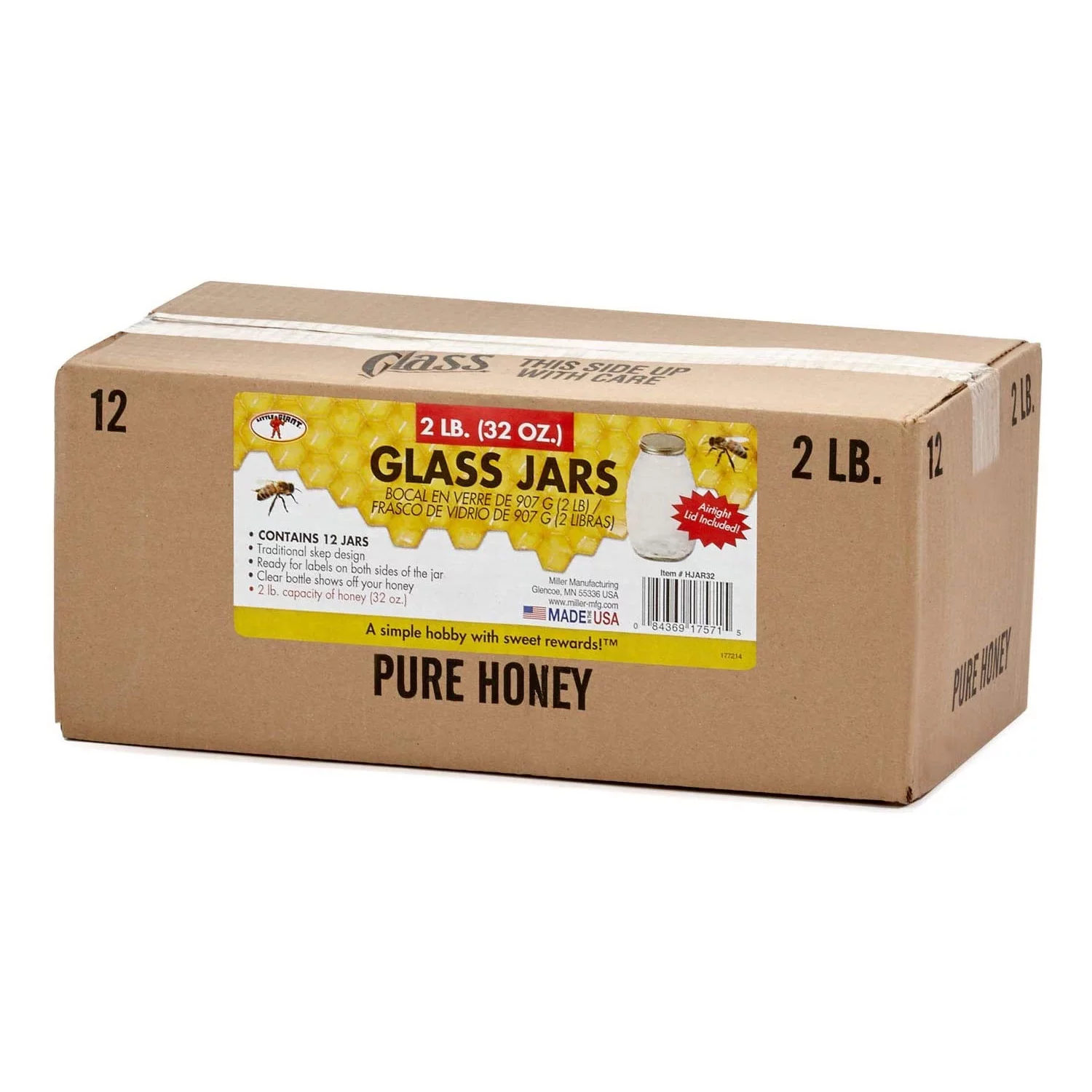 Little Giant Farm and Ag HJAR32 32 oz Glass Honey Jar, 12 Per Case