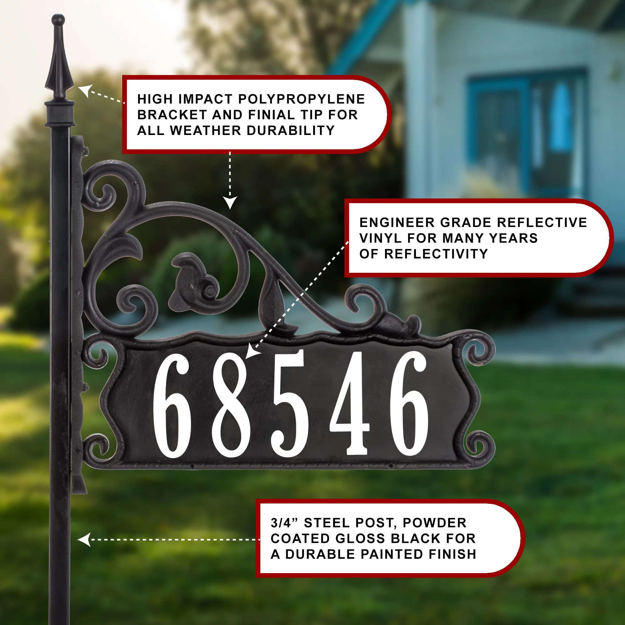 Address America USA Handcrafted, Double-Sided Reflective Boardwalk Address Sign - 58