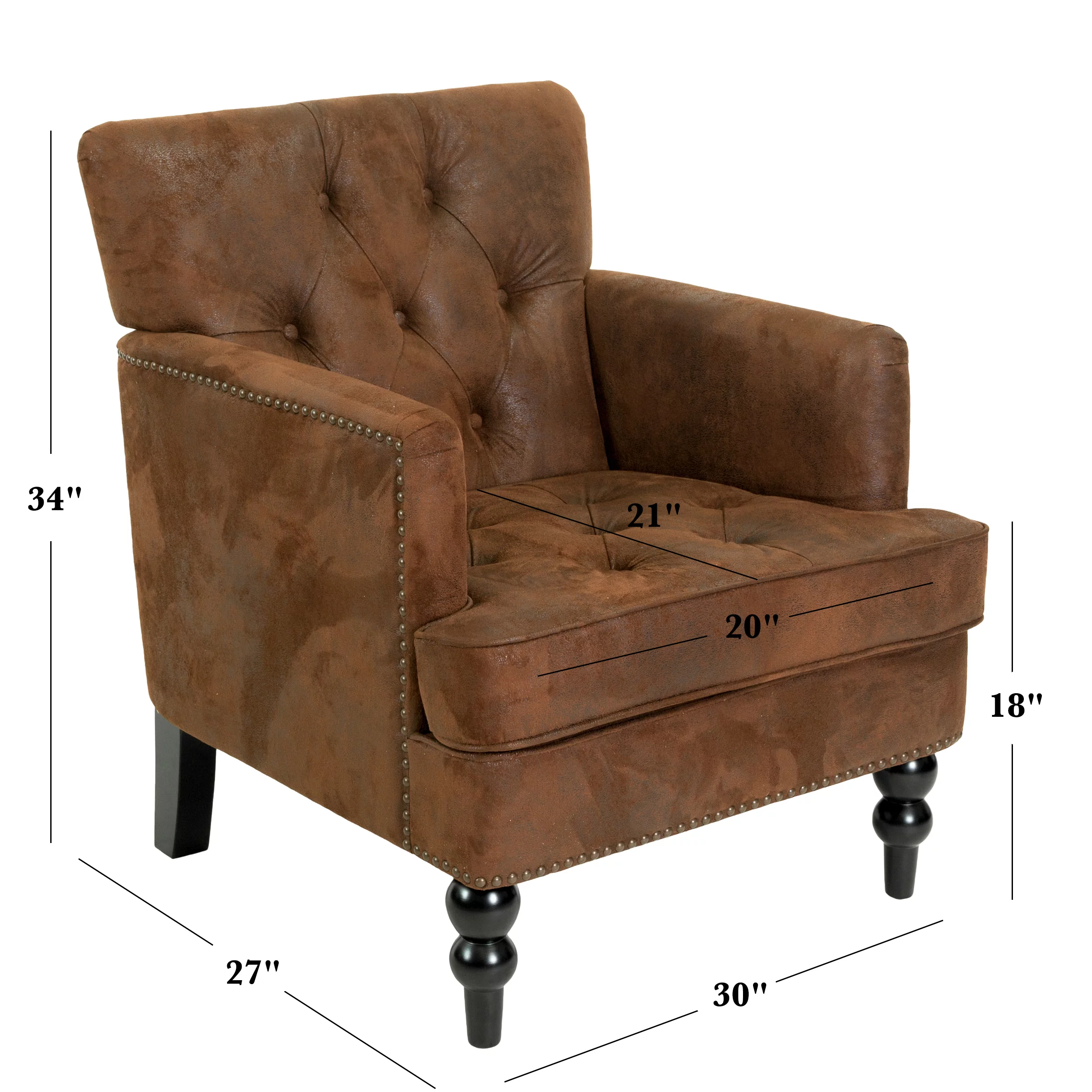 Randi Fabric Tufted Club Chair, Brown