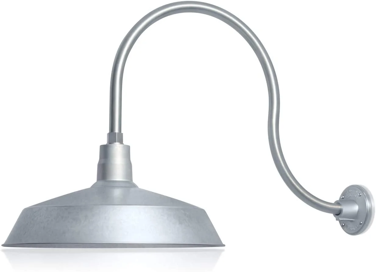 17in. Galvanized Finish Outdoor Gooseneck Barn Light Fixture With 24in. Long Extension Arm - Wall Sconce Farmhouse, Vintage, Antique Style - UL Listed - 9W 900lm A19 LED Bulb (5000K Cool White)