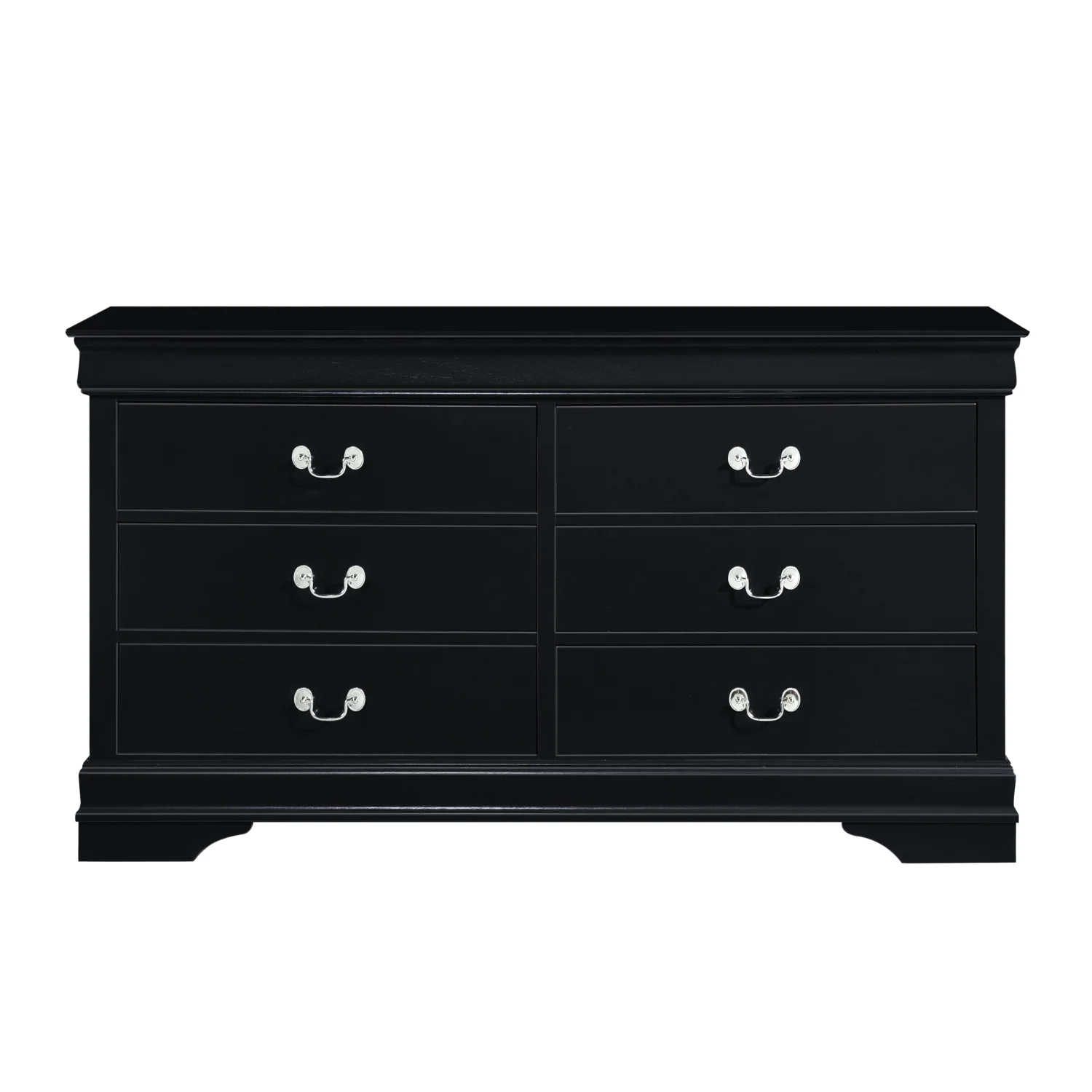 Classic Louis Phillippe style black finish traditional design dresser with six spacious drawers - elegant and functional bedroom furniture piece in 1pc