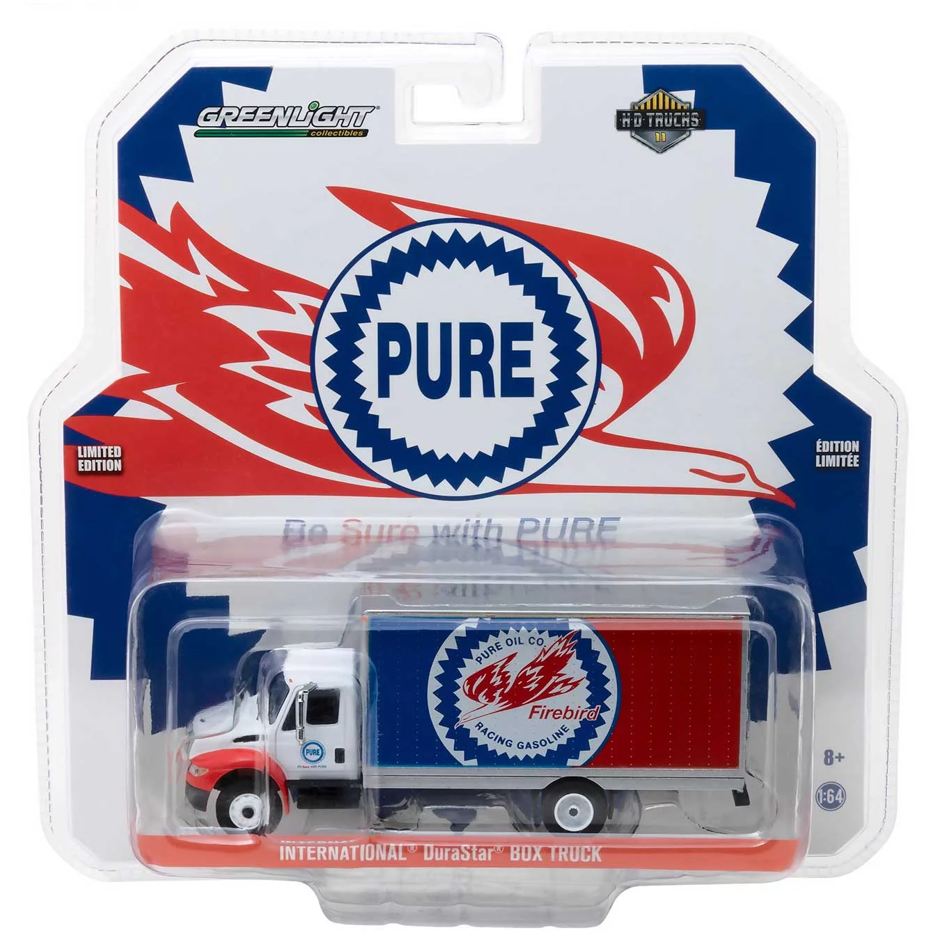 Greenlight H.D. Trucks: 2013 International Durastar Box Van Pure Oil Co. Firebird Racing Gasoline 1/64 Scale