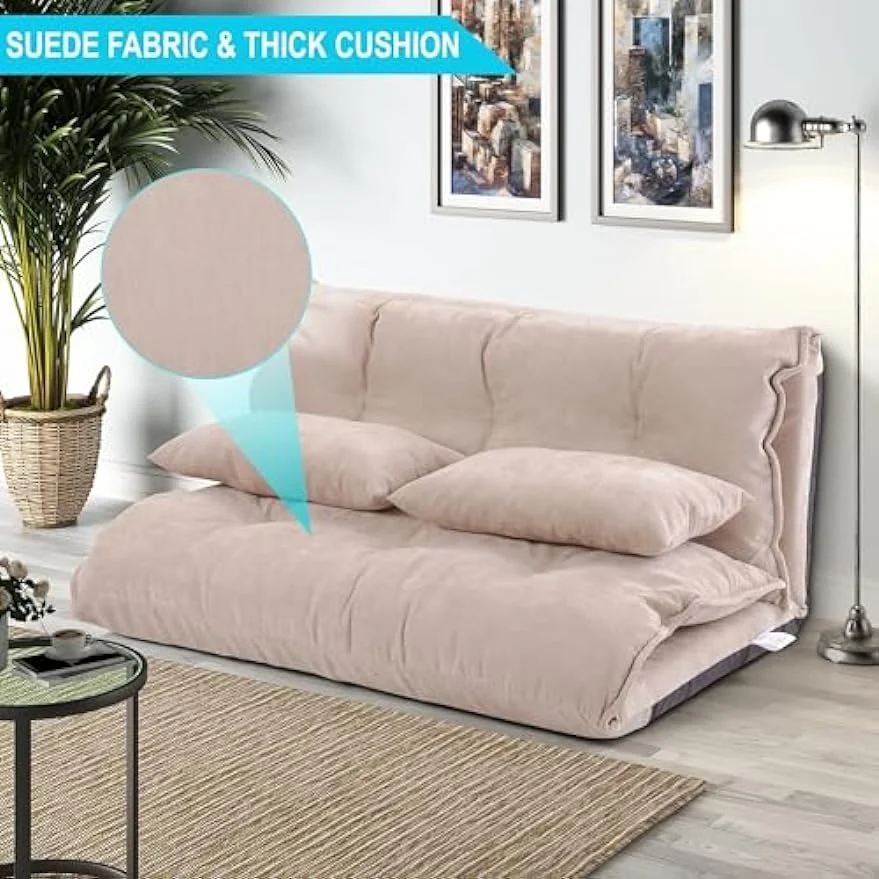 Lazy Sofa Adjustable Folding Futon Sofa Video Gaming Sofa with Two Pillows