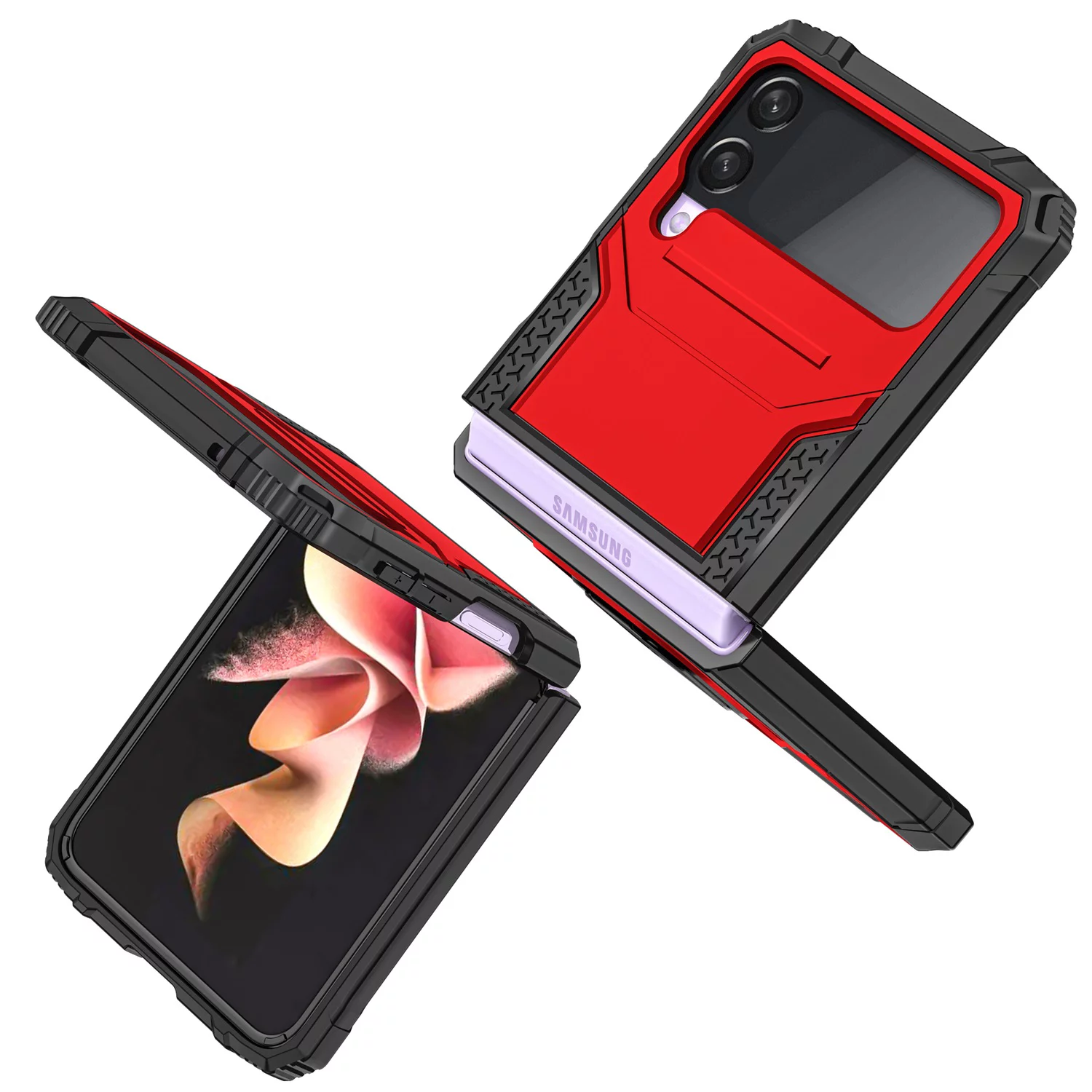 SaniMore for Samsung Galaxy Z Flip 4 Magnetic Case, Rugged PC & TPU Bumpers with Car Mount & Ring Kickstand Heavy Duty Full Body Protective Case for Samsung Z Flip 4 Women Men, Red