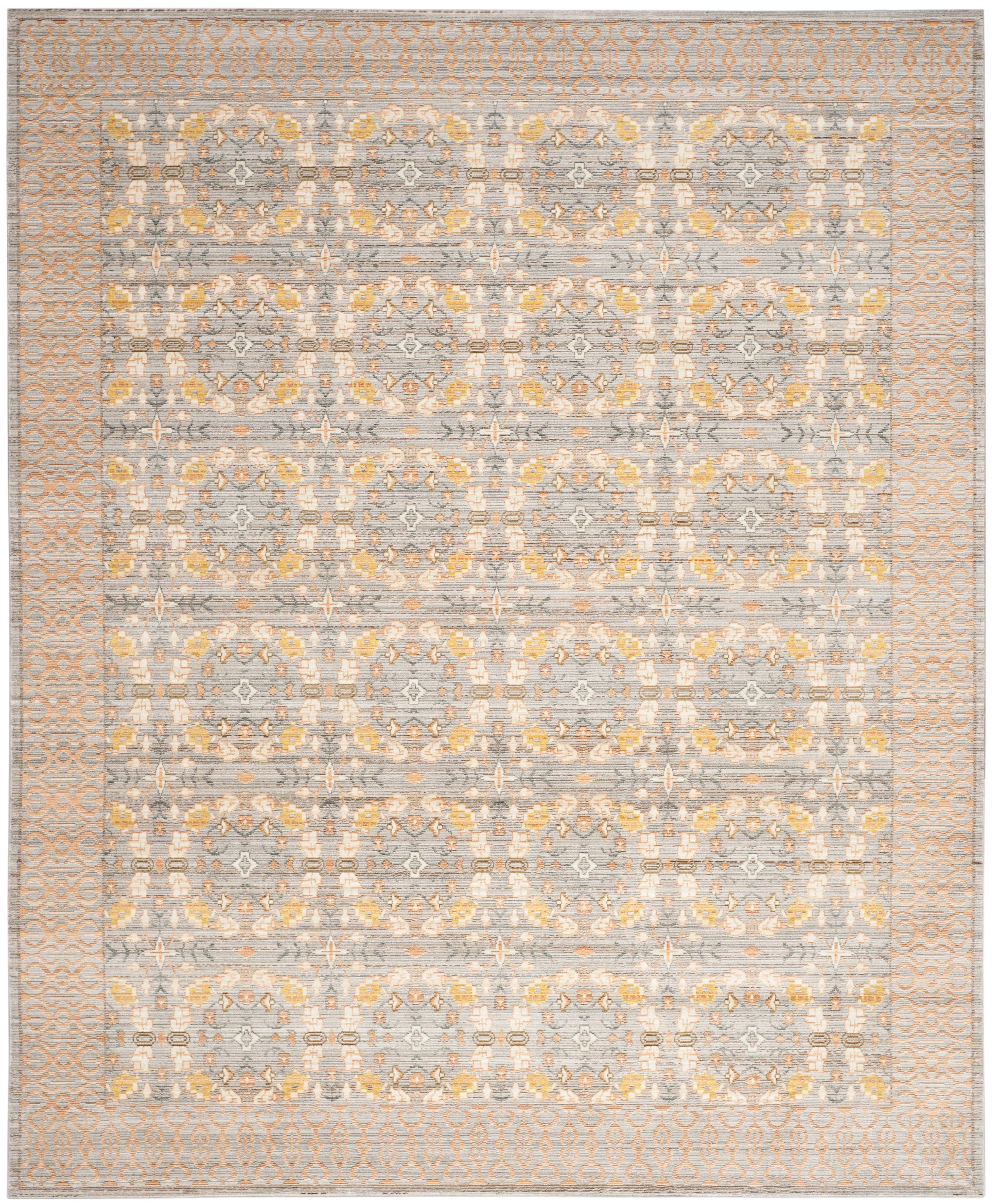 SAFAVIEH Valencia Arielle Border Polyester Area Rug, Light Grey/Multi, 8' x 10'