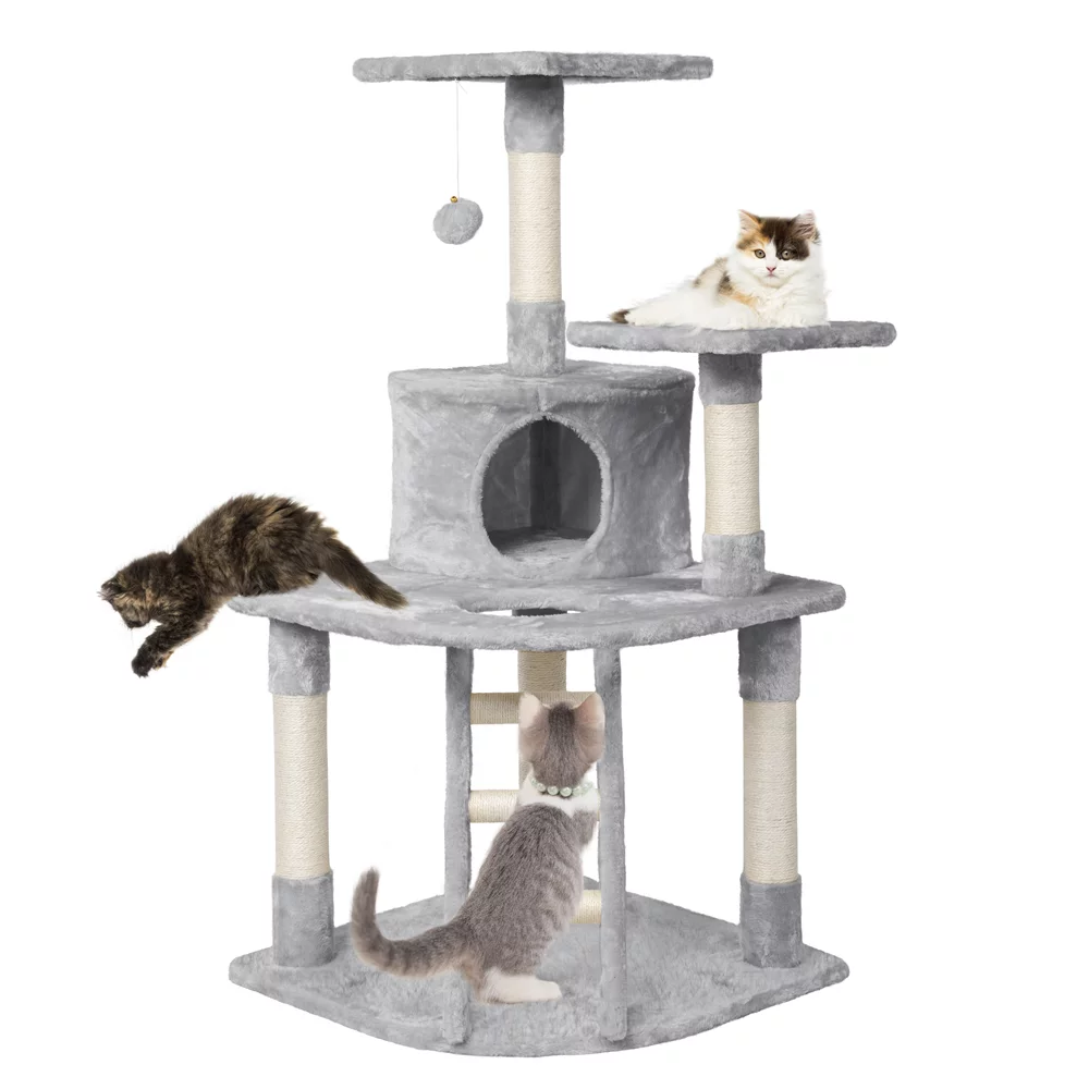Topeakmart 47.5'' Multilevel Cat Tree Condo Cat Tower with Scratching Post Light Gray