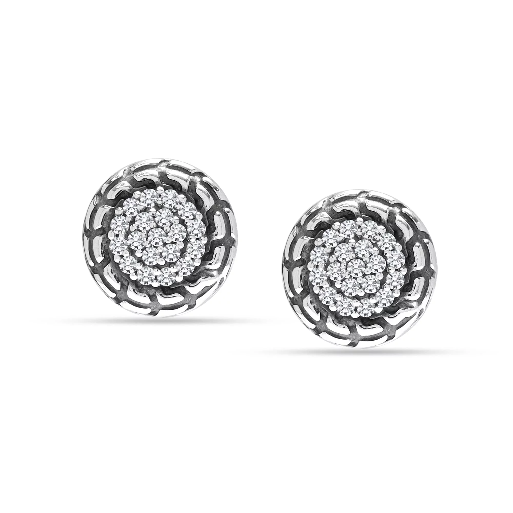 LeCalla 925 Sterling Silver Hypoallergenic CZ Classic Round Antique MEDIUM Stud Earrings for Women and Teen Girls 15MM