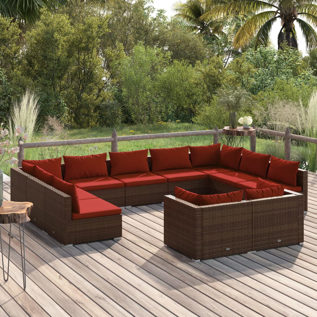 Aibecy 11 Piece Patio Set with Cushions Brown Poly Rattan