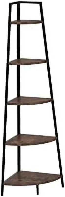 SQFHV Corner  70 Inch Tall Bookcase 5- Tier Industrial Corner Bookshelf Corner Ladder  Small Bookshelf Rustic Plant Stand Rack Freestanding -Rustic Brown