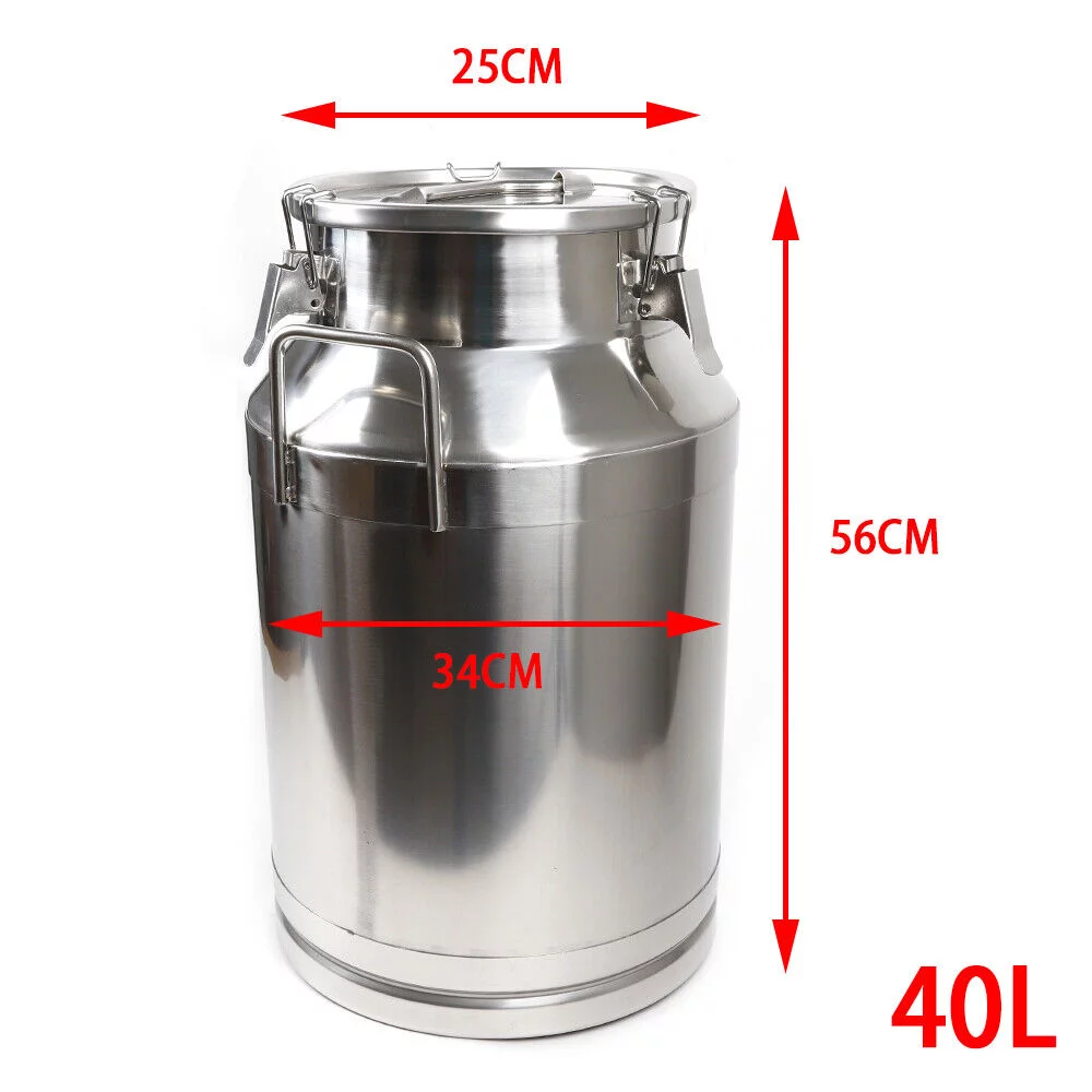 40L 304 Stainless Steel Milk Can 10.56 Gallon Heavy Duty Milk Jug Milk Bucket