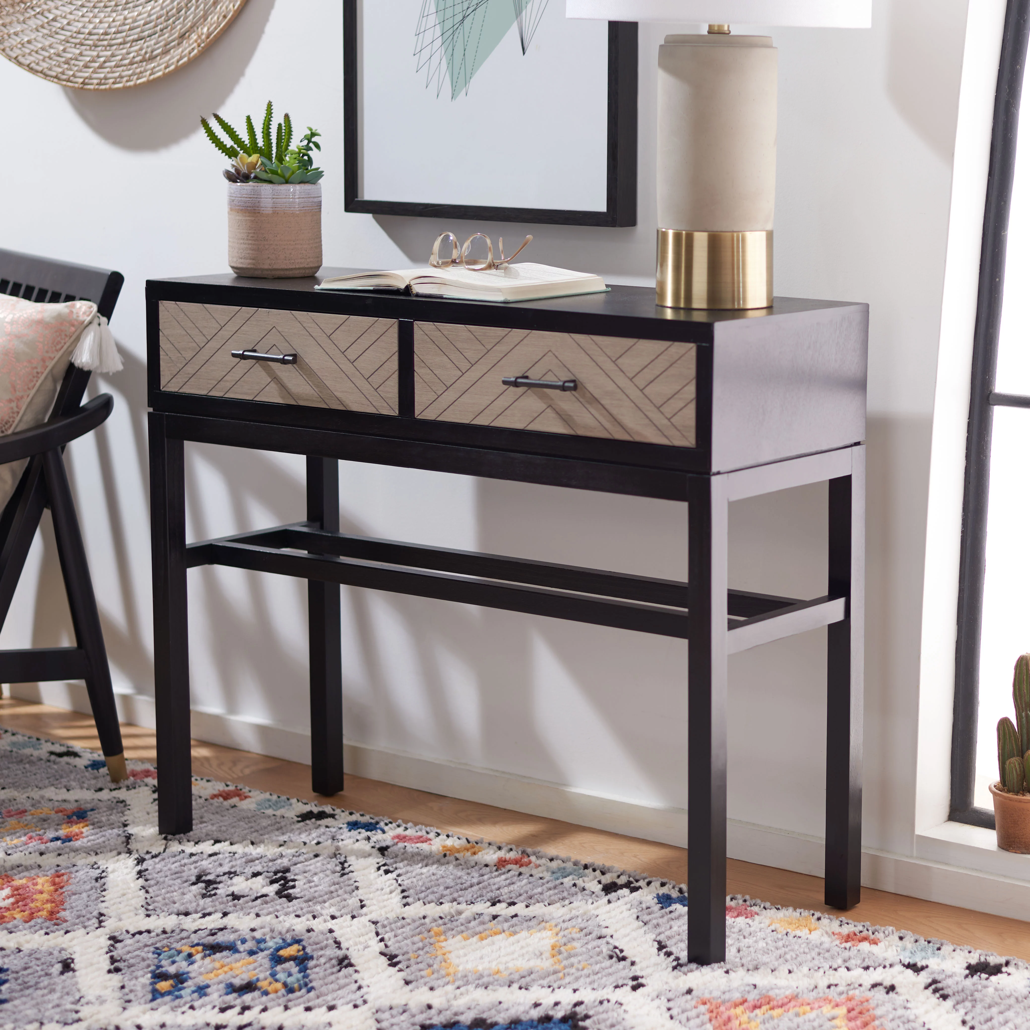 SAFAVIEH Ajana Modern 2 Drawer Console, Black/Griege