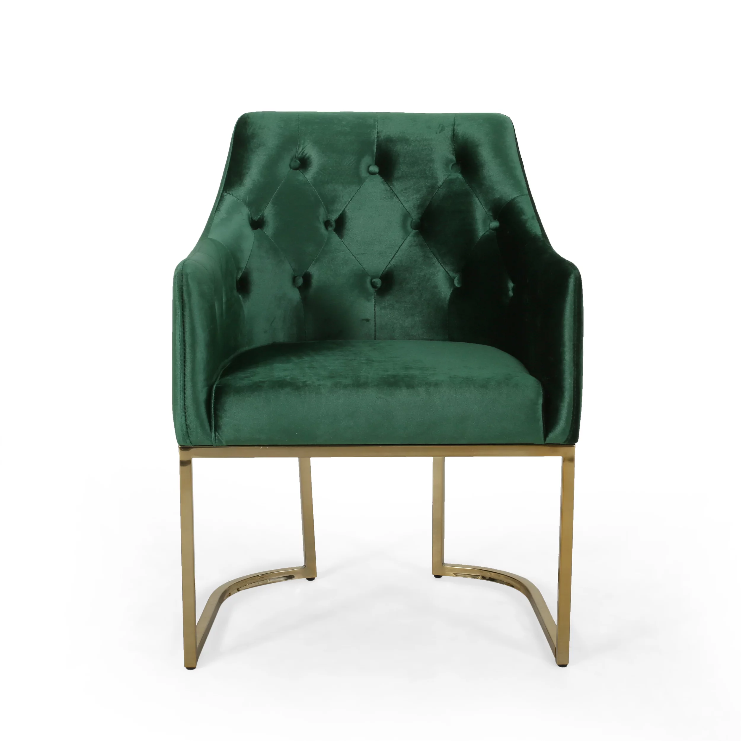GDF Studio Emerton Modern Glam Velvet Tufted Accent Chair, Emerald and Gold