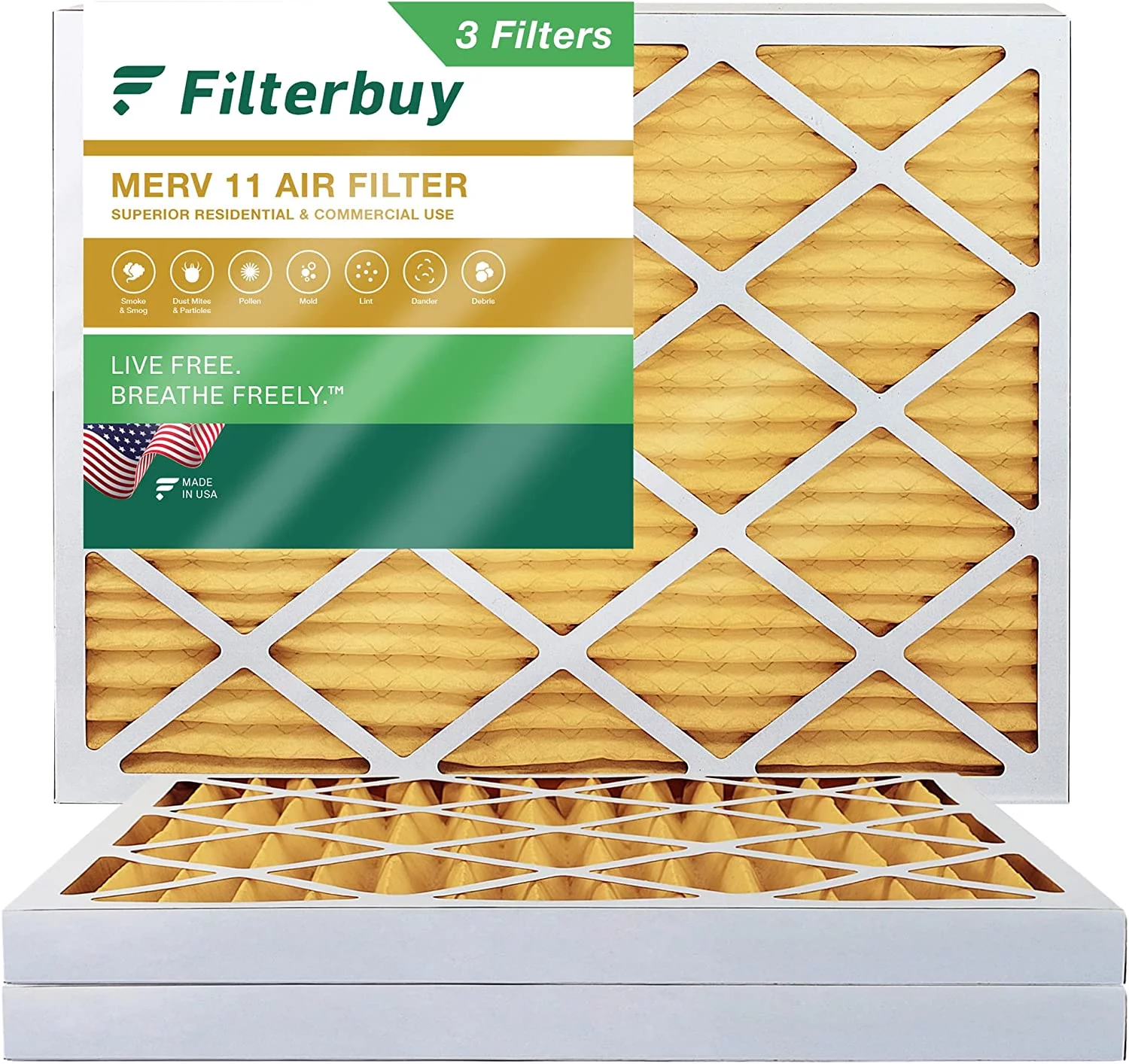 Filterbuy 12x18x2 MERV 11 Pleated HVAC AC Furnace Air Filters (3-Pack)