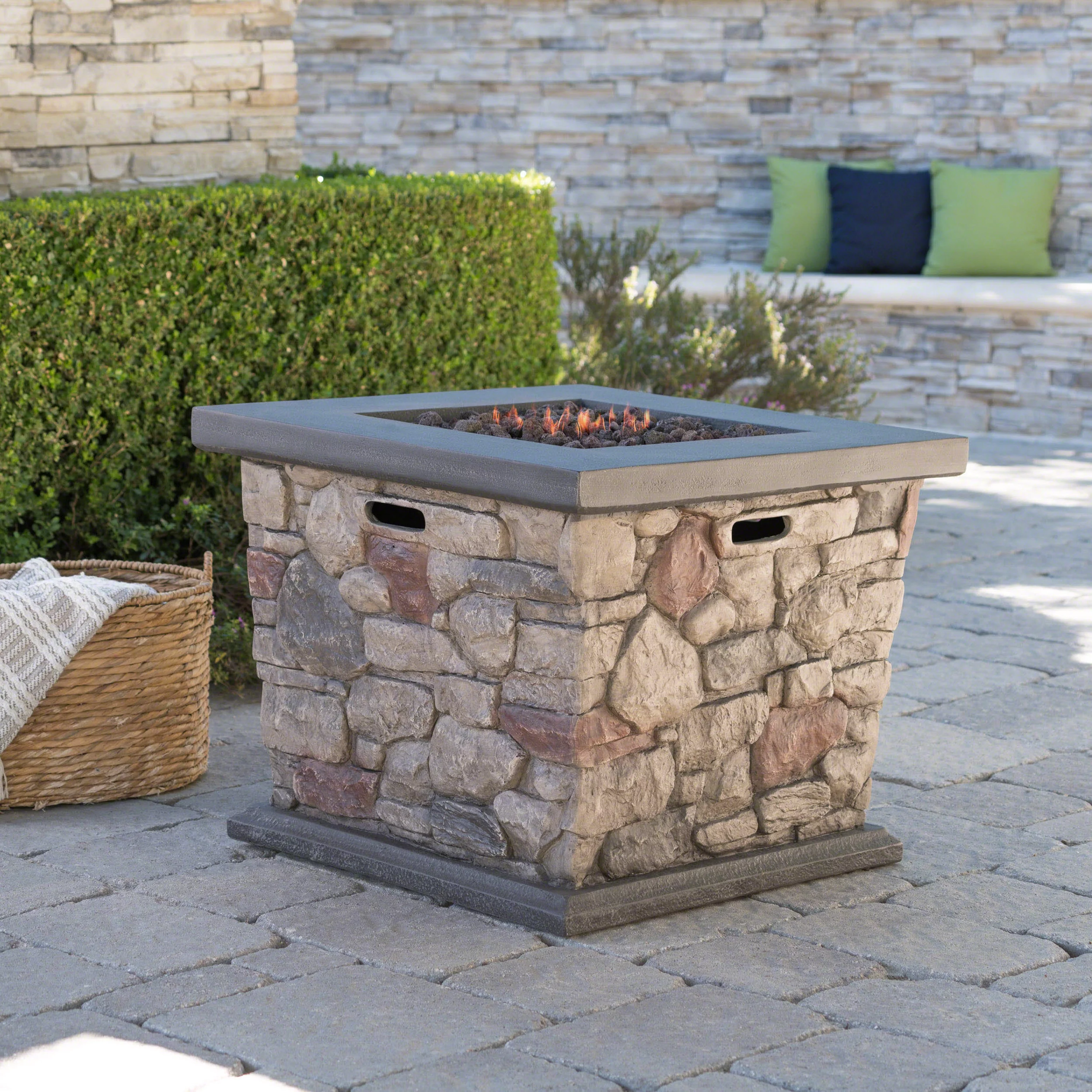 Carmen Outdoor Square Fire Pit - 40,000 BTU, Stone Finish