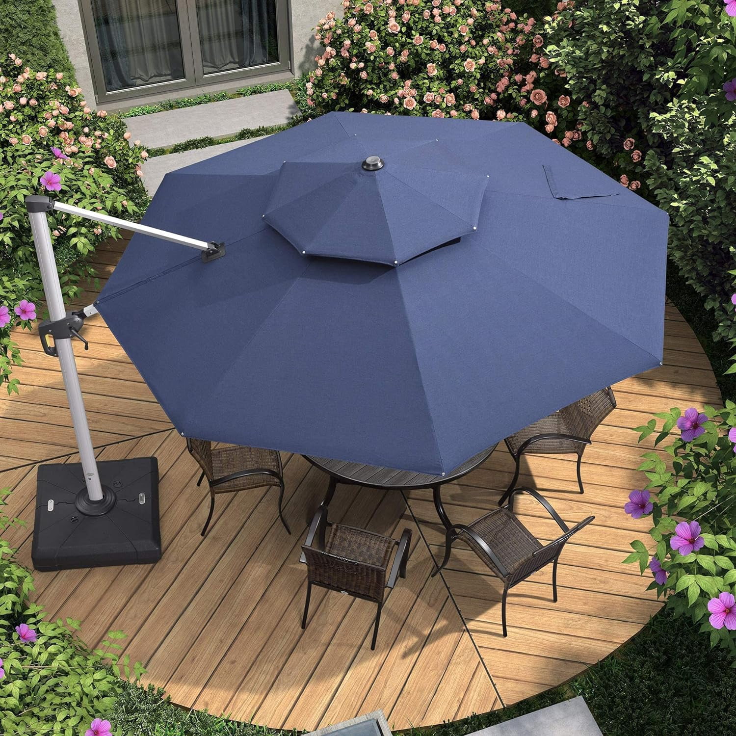 PURPLE LEAF 11 Feet Double Top Deluxe Sunbrella Round Patio Umbrella Cantilever Umbrella Offset Hanging Umbrella Outdoor Market Umbrella Garden Umbrella, Spectrum Indigo