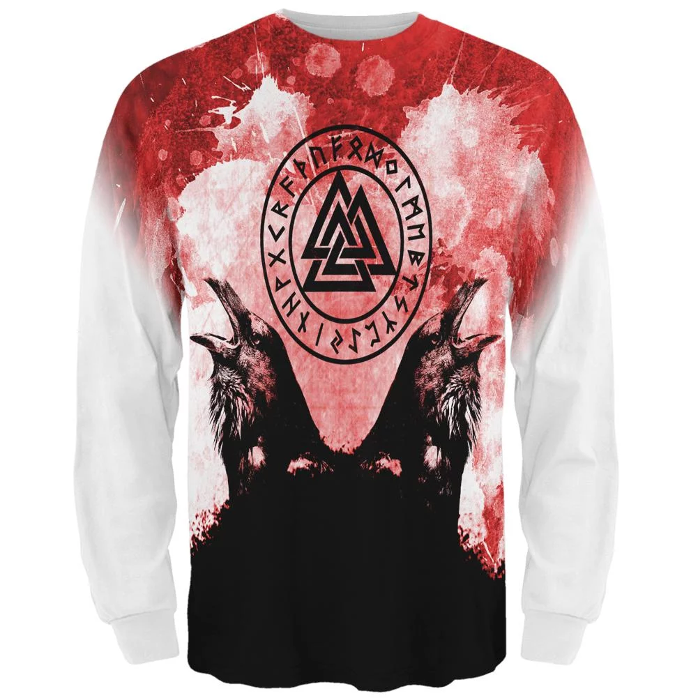 Berserker Vikings Blood Odin's Raven All Over Mens Long Sleeve T Shirt
