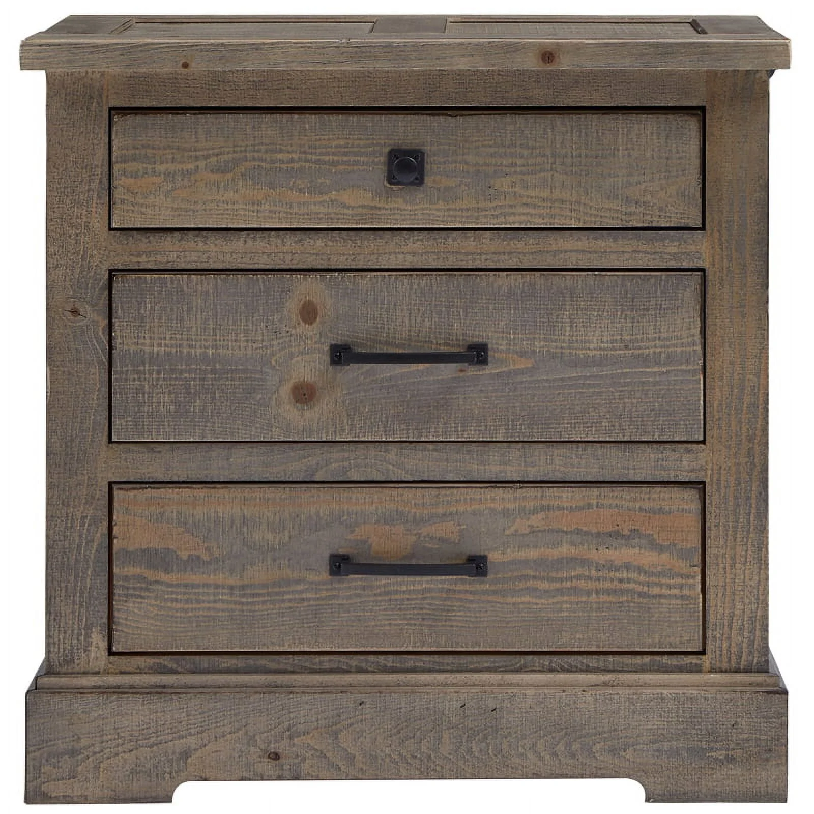 Home Square 3 Drawer Wood Nightstand in Weathered Gray - Set of 2