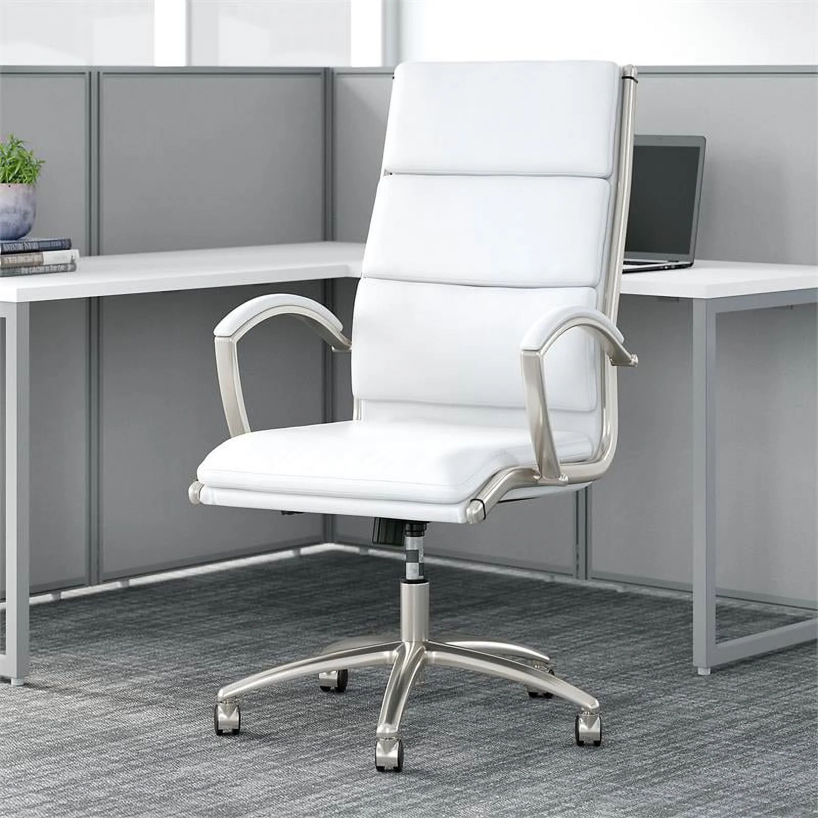 BBF Easy Office High Back Contemporary Faux Leather Executive Chair in White