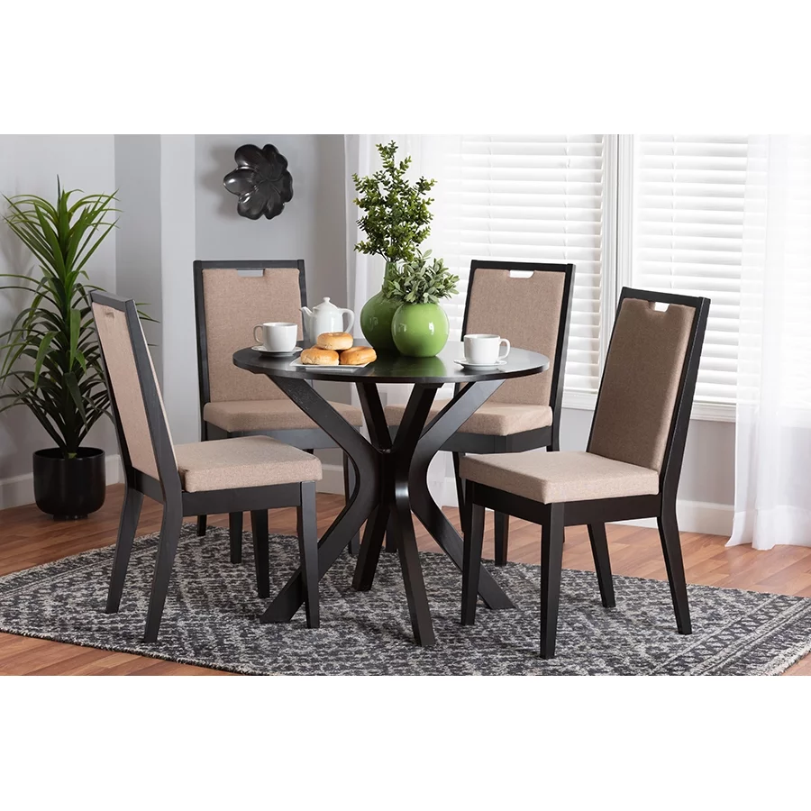 Baxton Studio Eira Modern Sand Fabric and Dark Brown Finished Wood 5-Piece Dining Set
