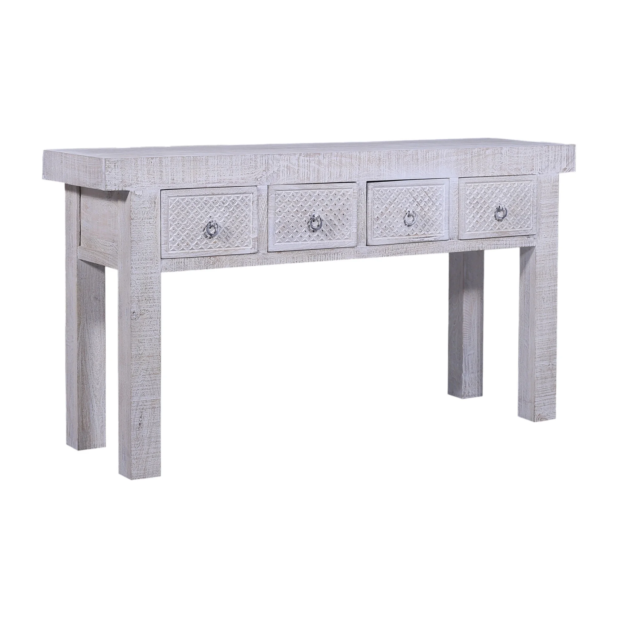 Maven Lane Veena Handmade Heritage Wooden Console Table, White Distressed Finish