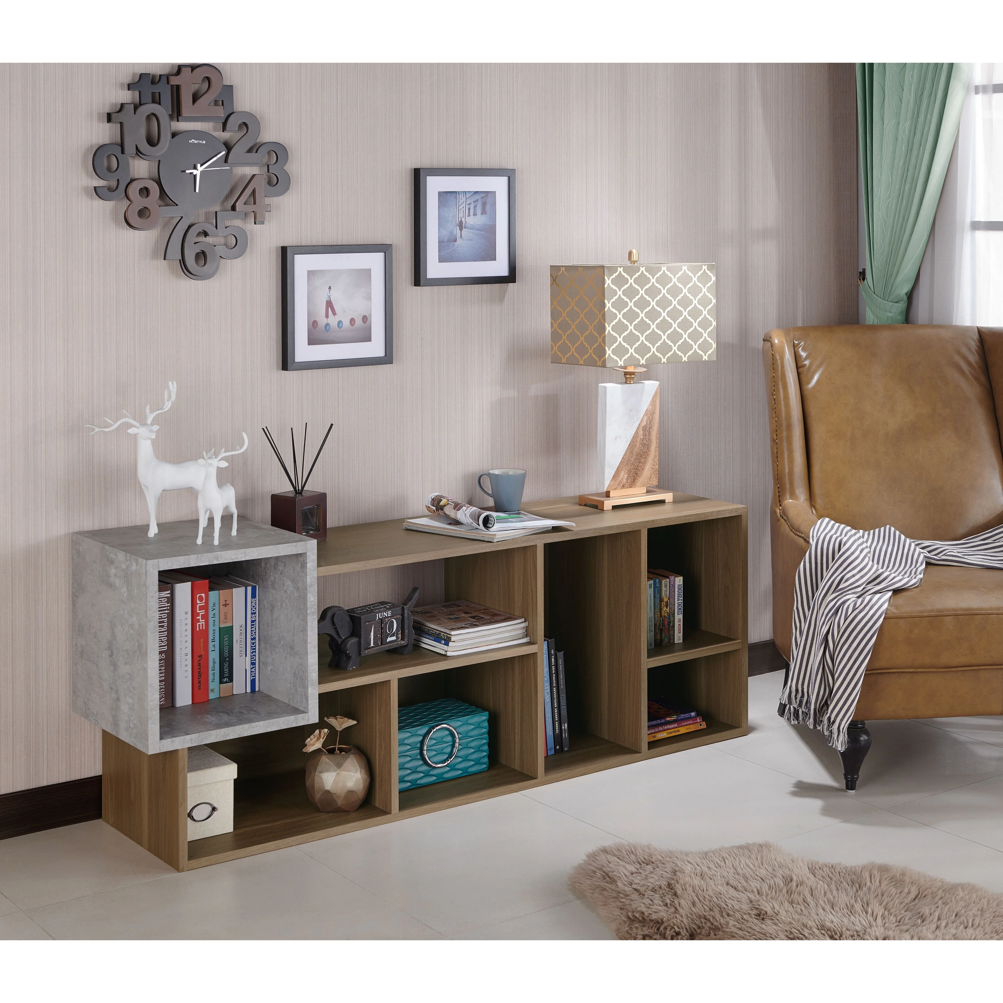 Denhour DH BASIC Industrial Walnut Two-tone 7-Shelf Bookcase by